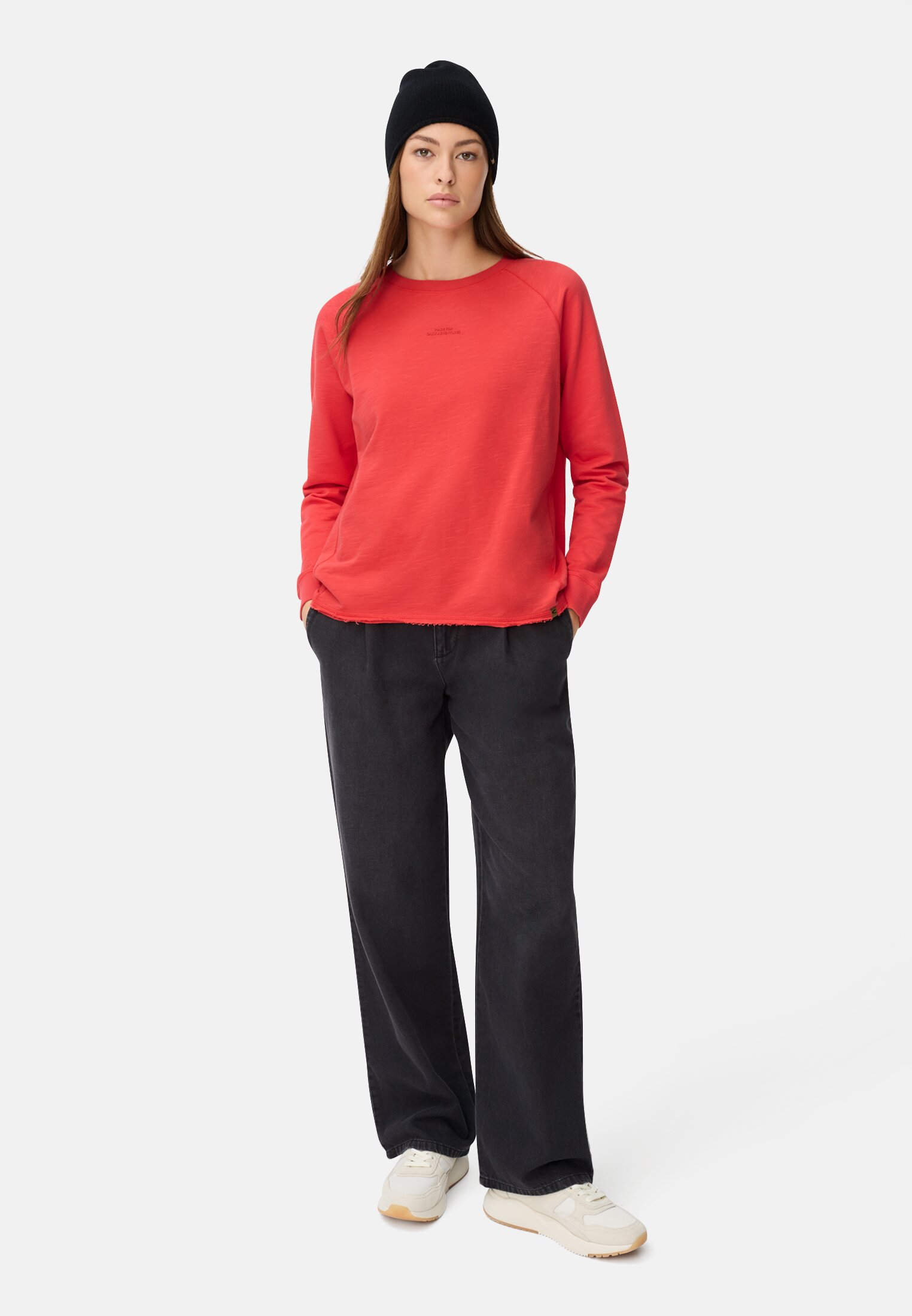 Vrouwen Sweatshirt met raglanmouwen Vlamrood gedragen voor lichaam compleet 