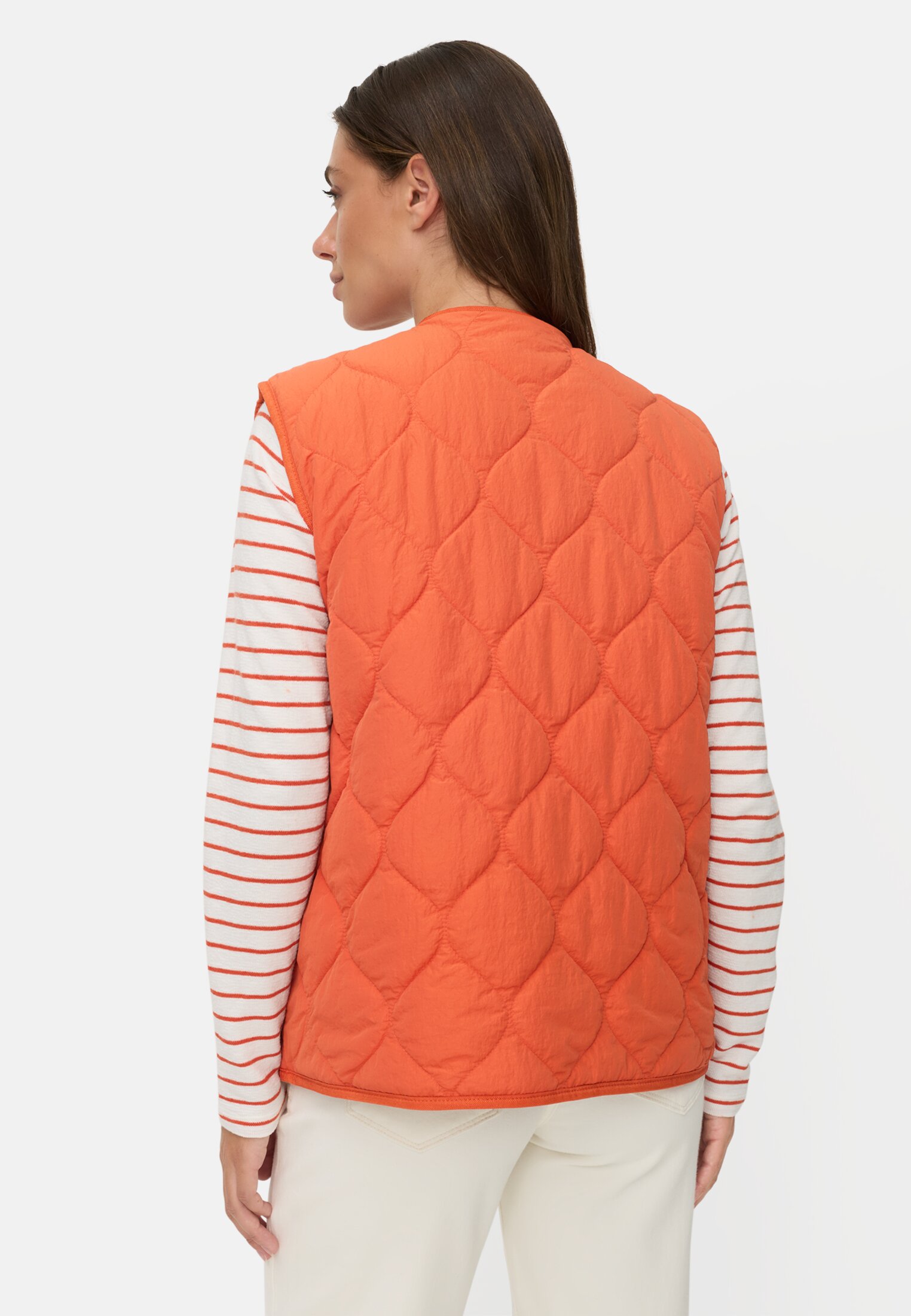 Women Reversible teddy vest in oversized fit Orange worn back