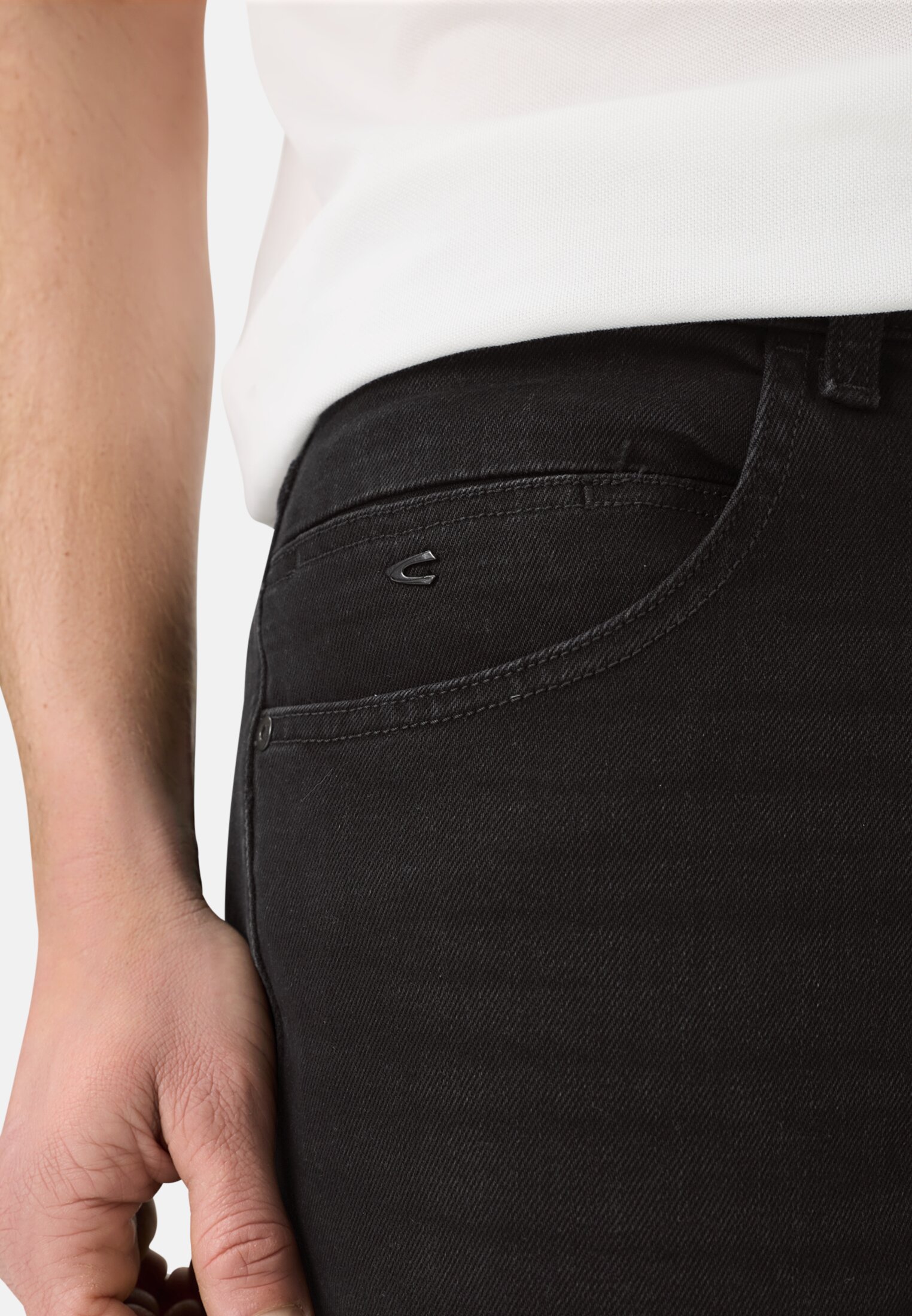 Heren Relaxed-fit jeans met five-pocket-design Grafietgrijs gedragen detail dichtbij  