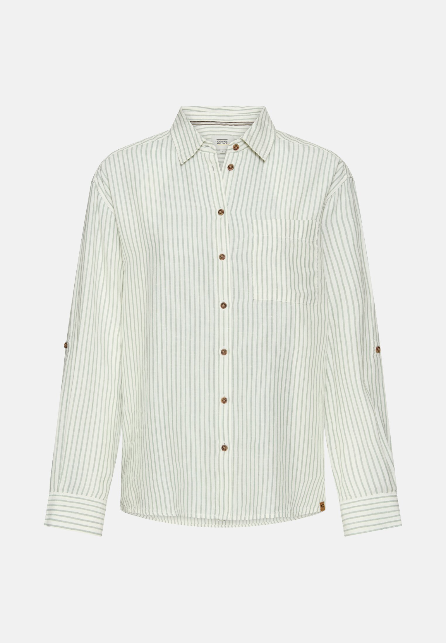 Vrouwen Blouse met kentkraag Jadeblauw frontaal voor