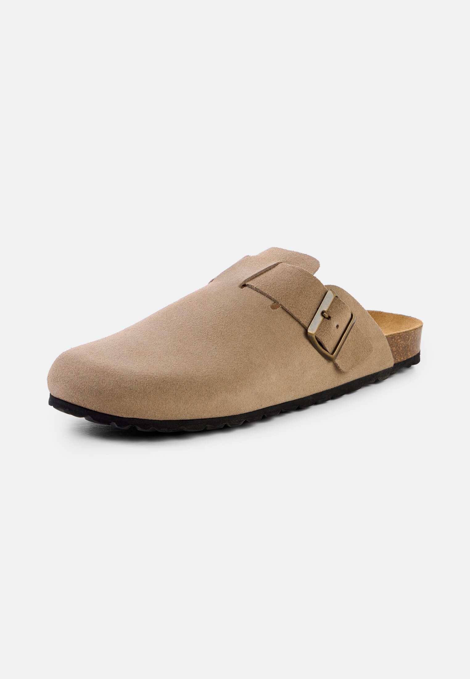 Men Leather mules with cork footbed Beige frontal back