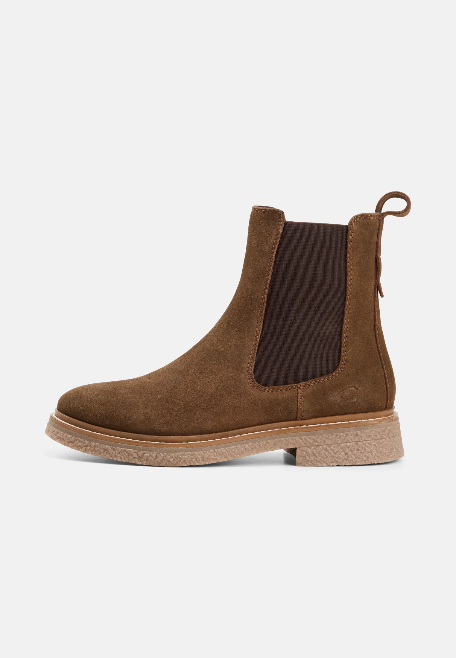 Damen Chelsea Boot aus Veloursleder Braun frontal vorn