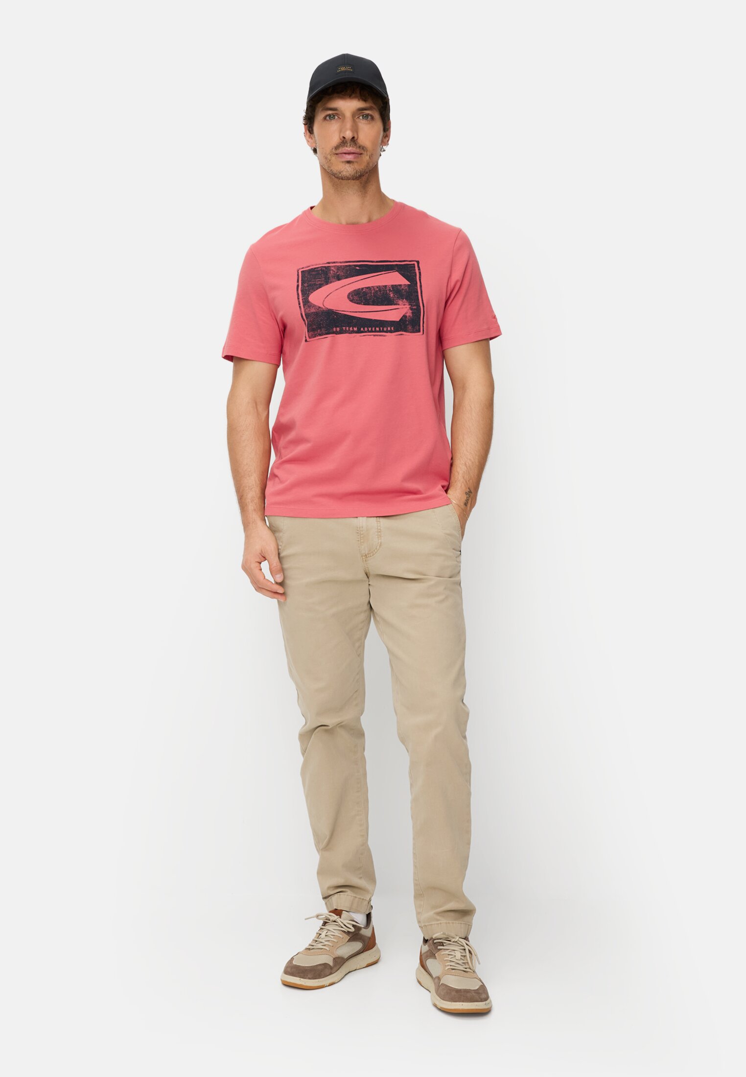 Heren T-shirt van puur katoen Rood gedragen voor lichaam compleet