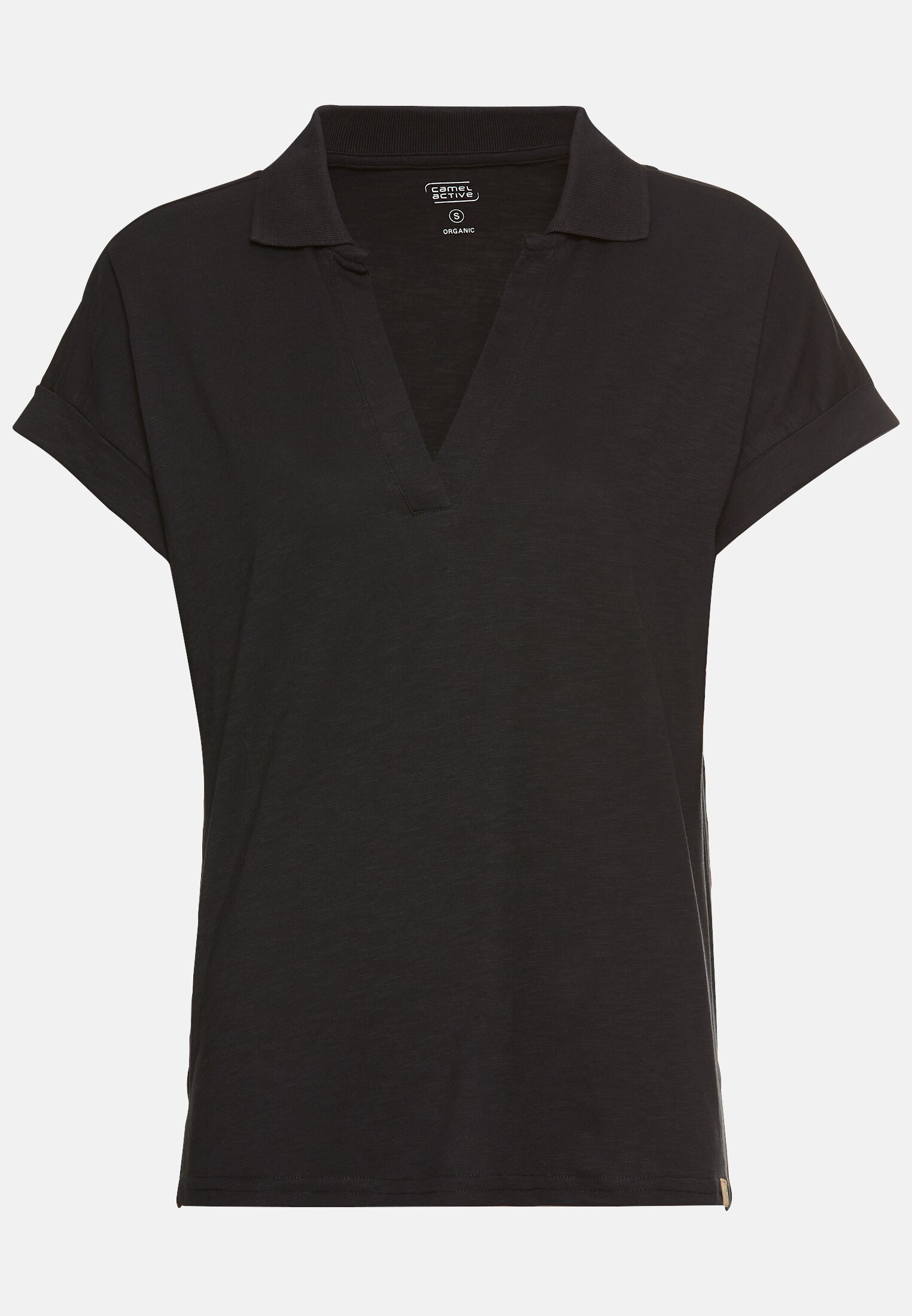 Women Short-sleeved shirt with polo collar and dropped shoulders Black frontal front