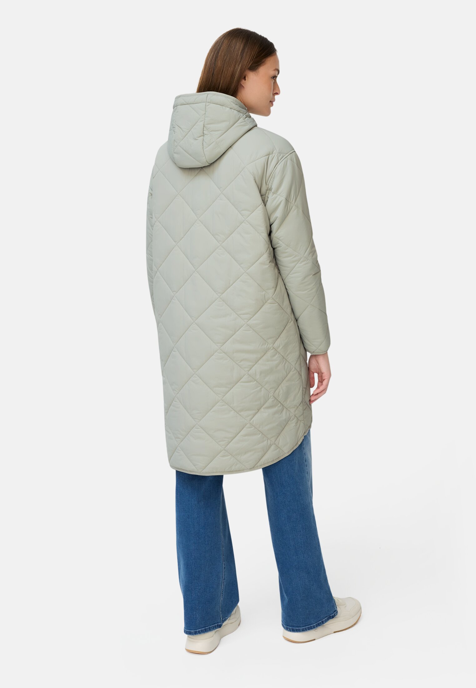 Women Water-repellent parka with two-way zip Sage worn back