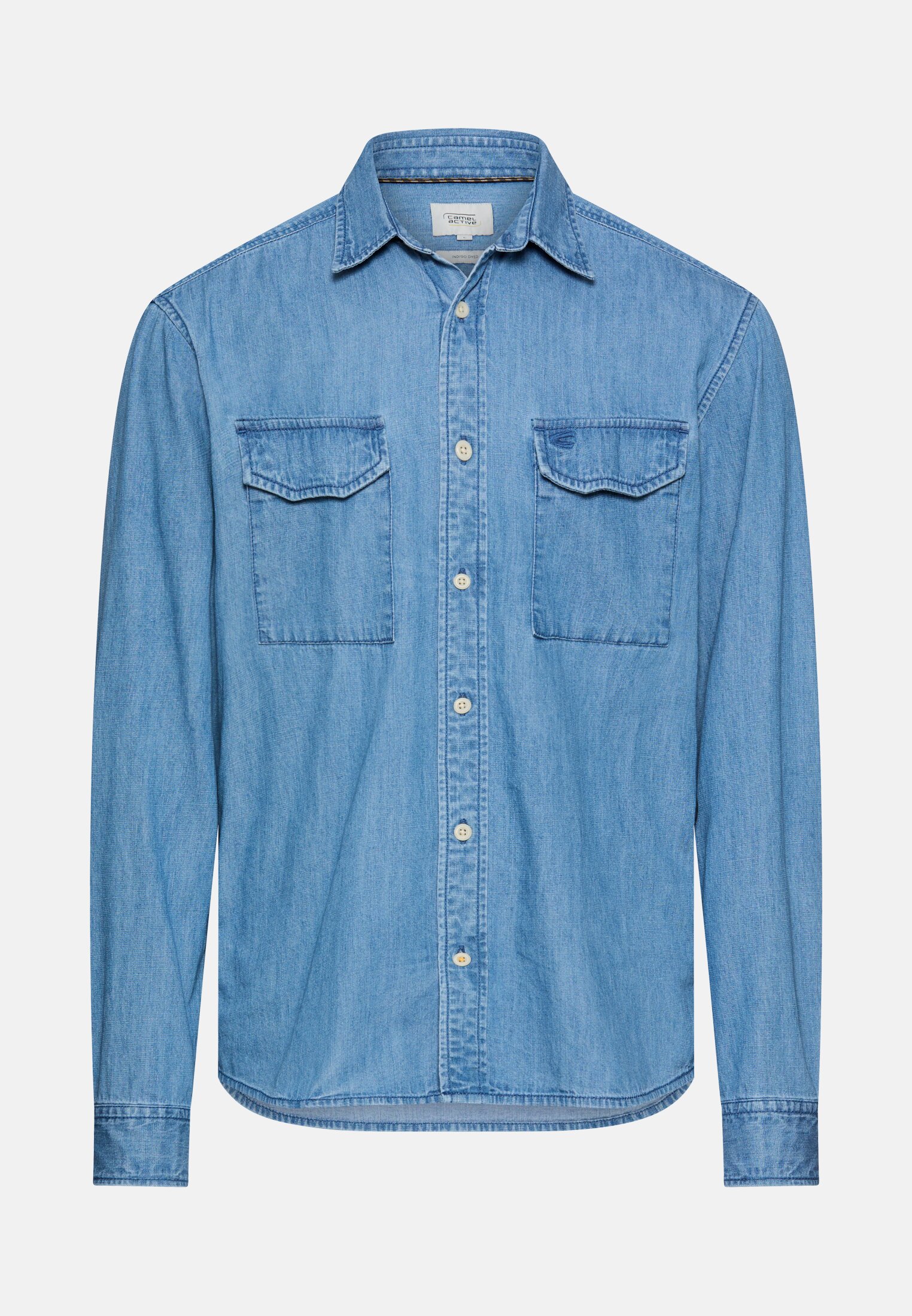 Heren Overhemd met lange mouwen in spijkerlook Stromy Blue frontaal voor