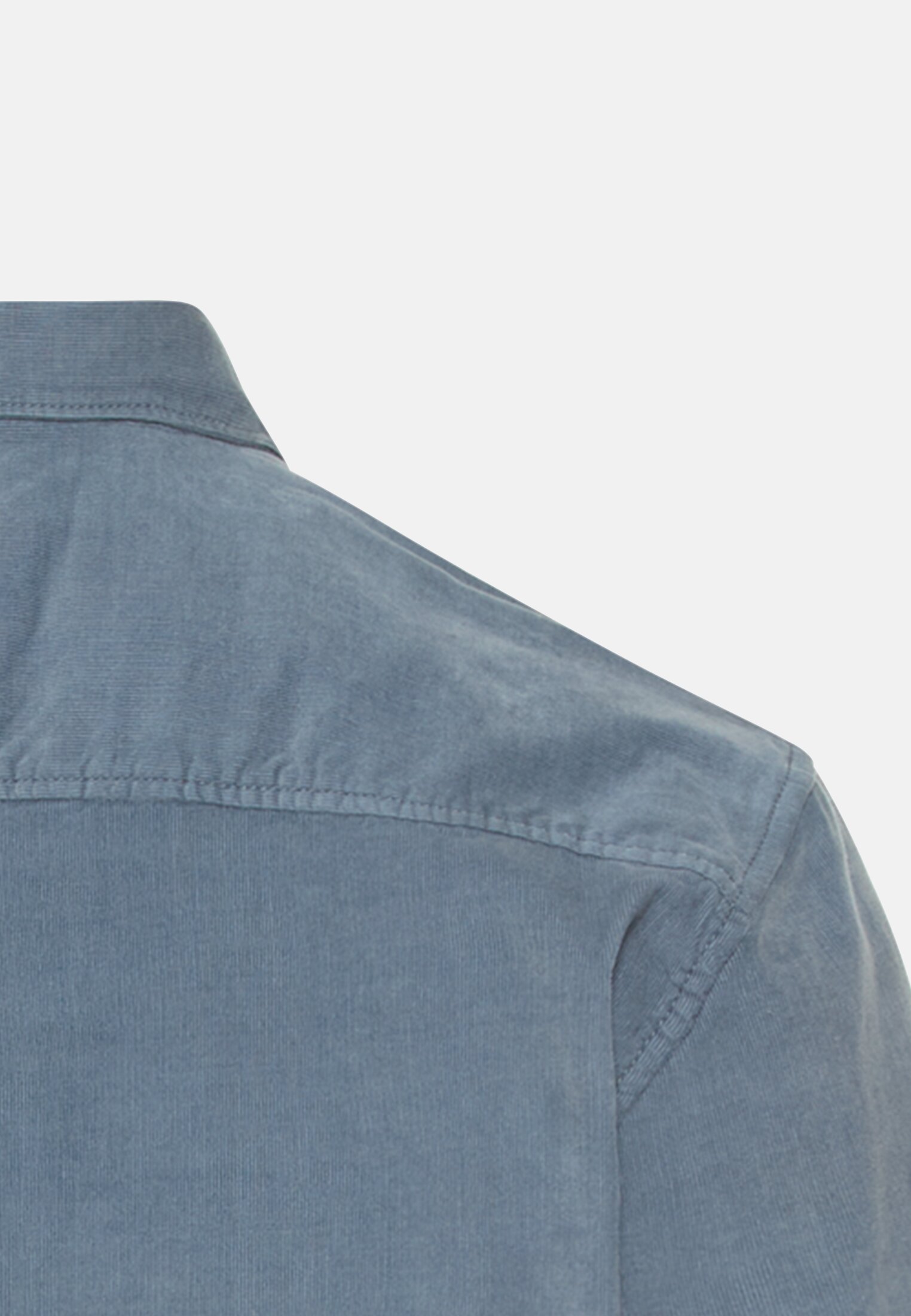 Herren Langarm Shirt mit Button-Down-Kragen und Brusttasche Steinblau hinten nah