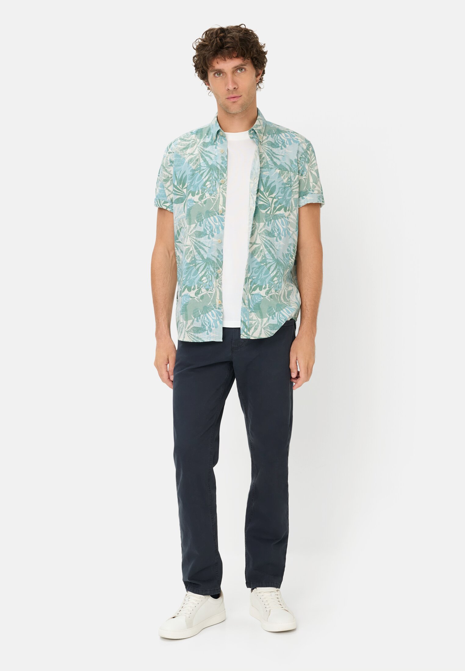 Heren Korte mouwen shirt van puur katoen Lagunengroen gedragen voor lichaam compleet