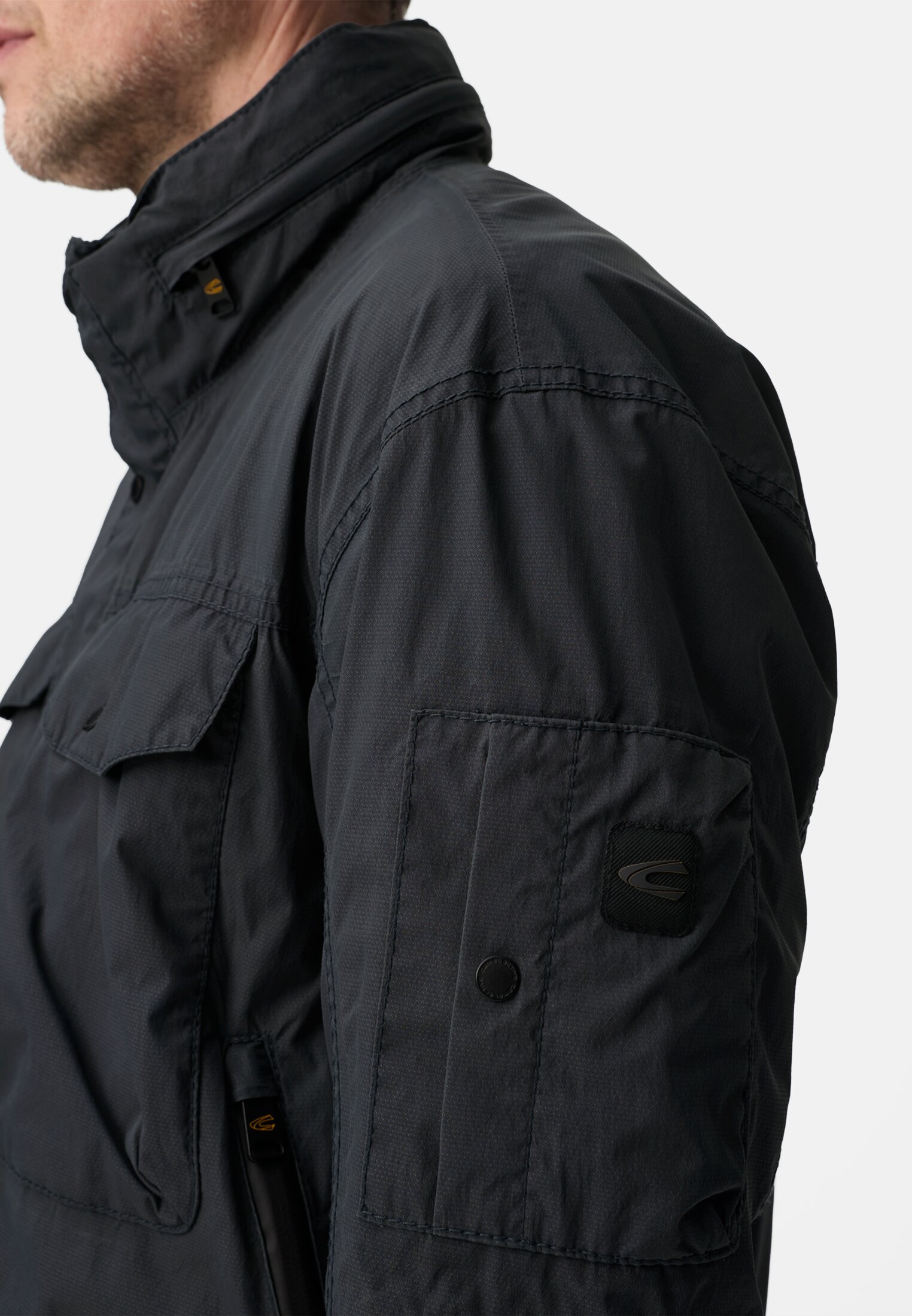 Men teXXXactive® jacket with roll-up hood Dark Blue worn detail close