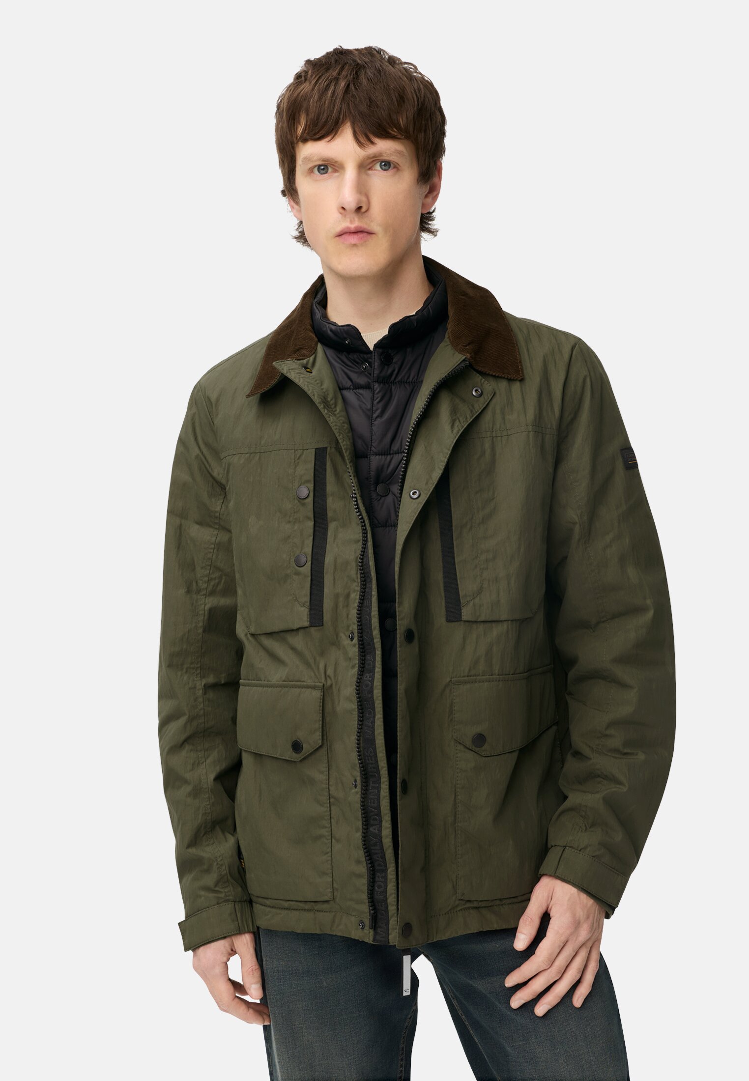 Herren Blouson mit Hemdkragen und Fleece-Futter Waldgrün getragen vorn