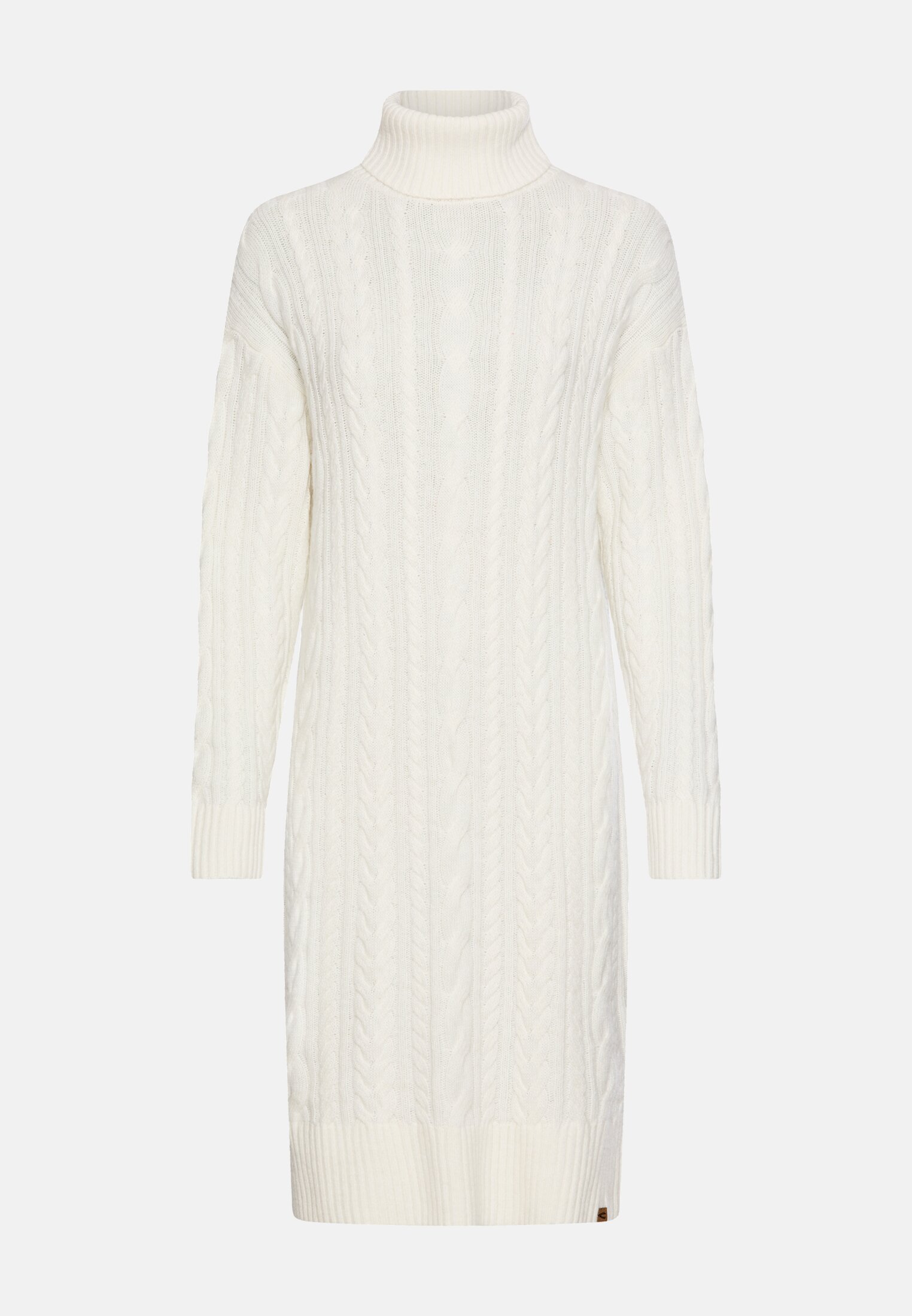 Damen Strickkleid mit Zopfstrickmuster Milchweiß frontal vorn