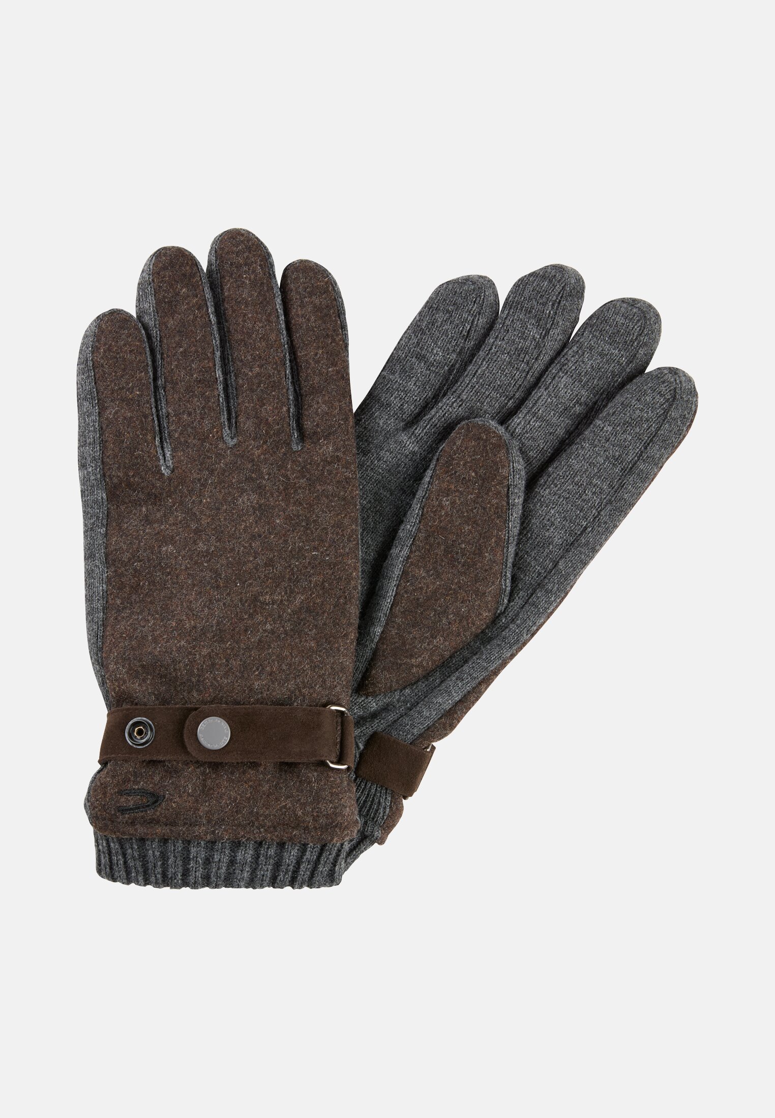 Men Knit gloves with adjustable cuffs and warming lining Dark brown frontal front