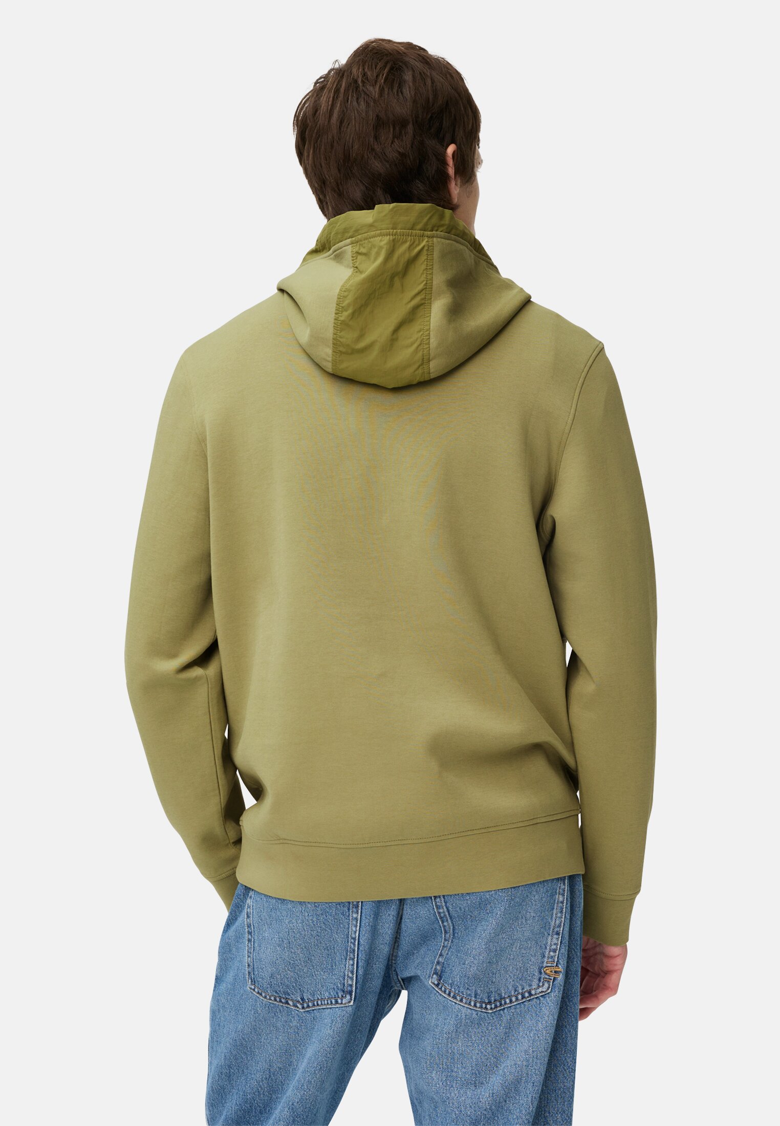 Herren fleXXXactive® Hoodie mit verstellbarer Kapuze Moosstein getragen hinten