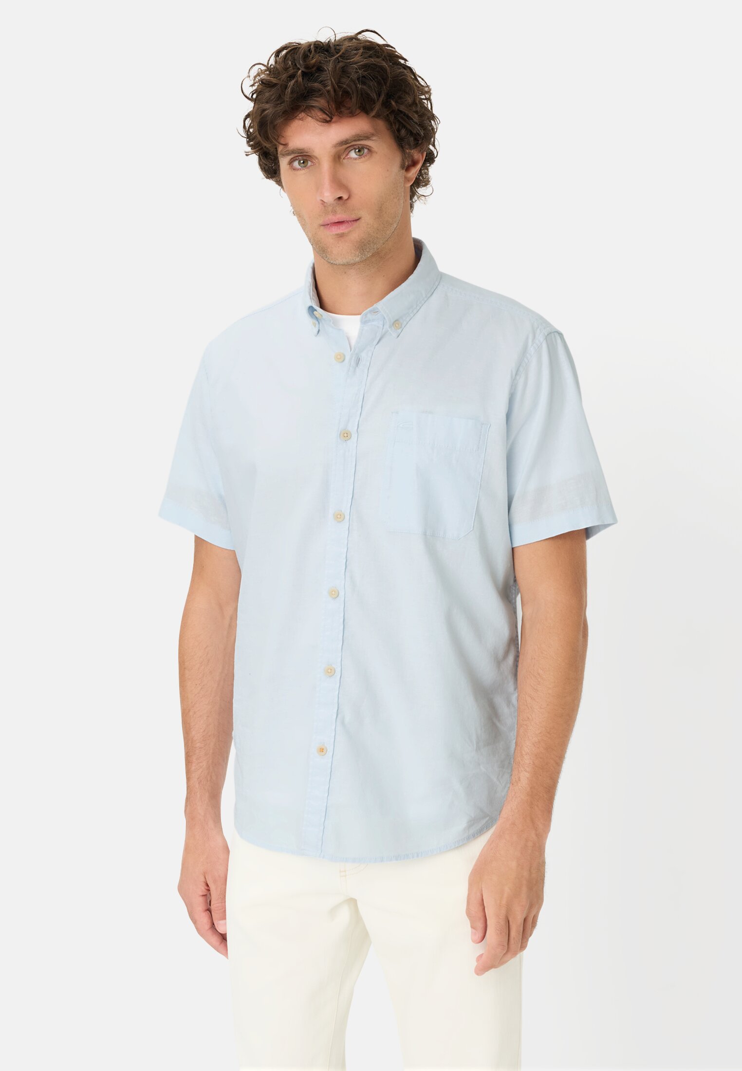 Heren Korte mouwen shirt van linnenmix Hemelsblauw gedragen voor