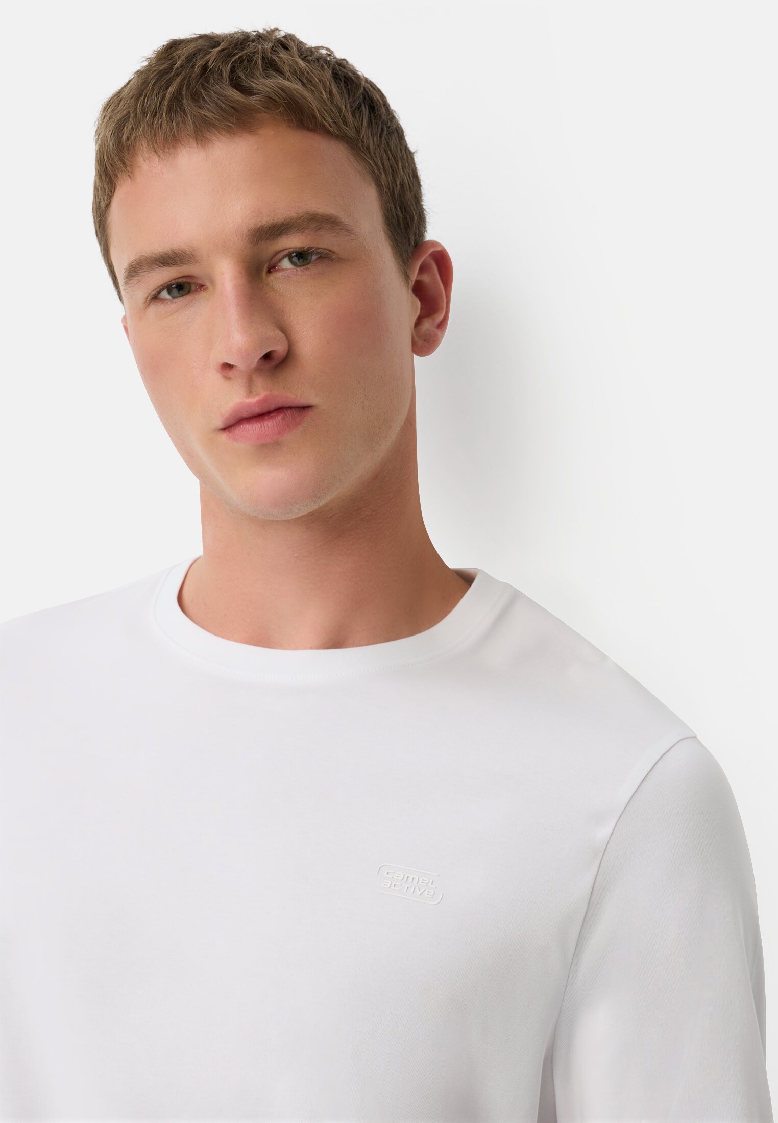 Men fleXXXactive® long-sleeved shirt made from a cotton mix White worn detail close