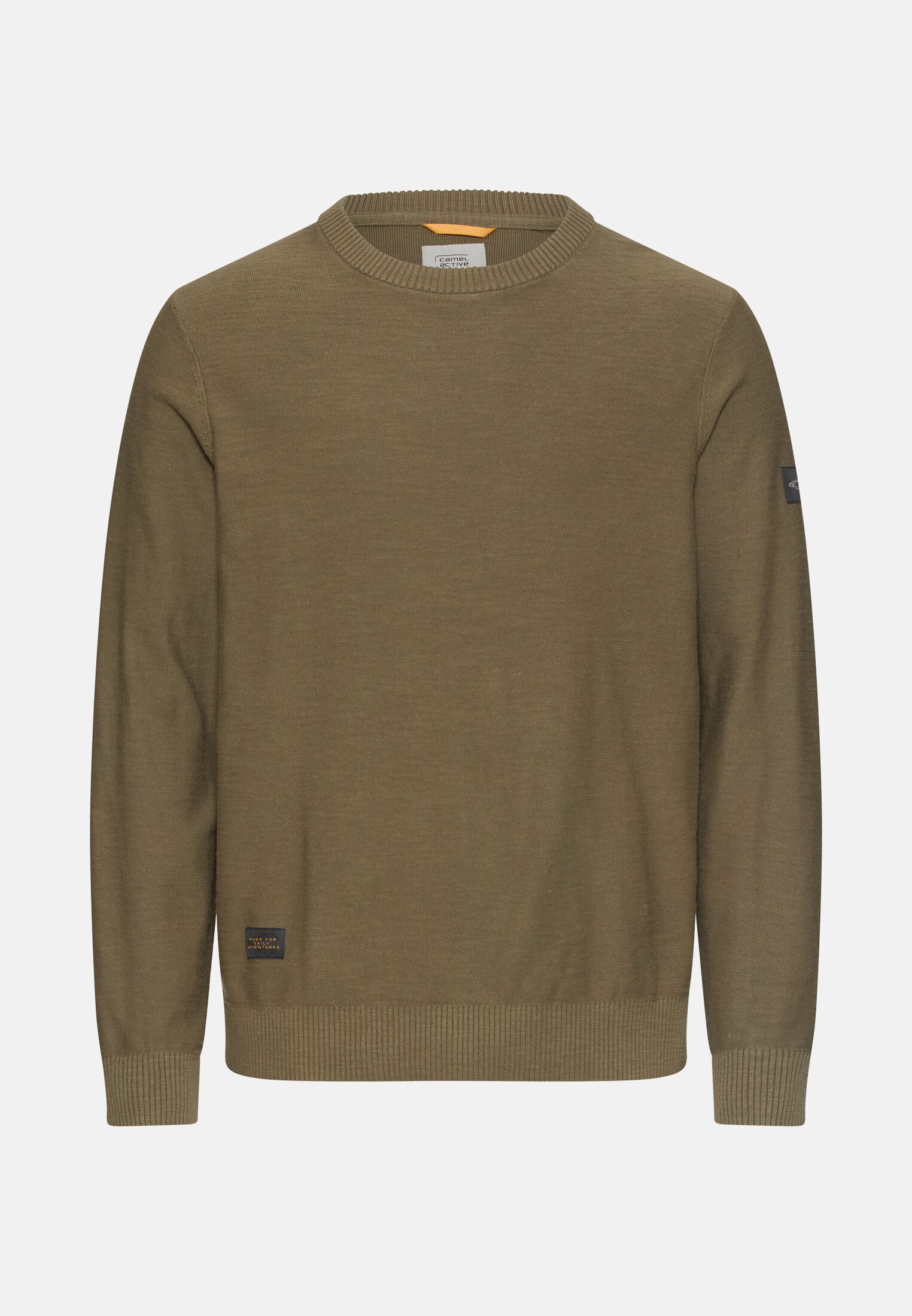 Heren Gebreide trui van puur katoen Olijfgroen frontaal voor