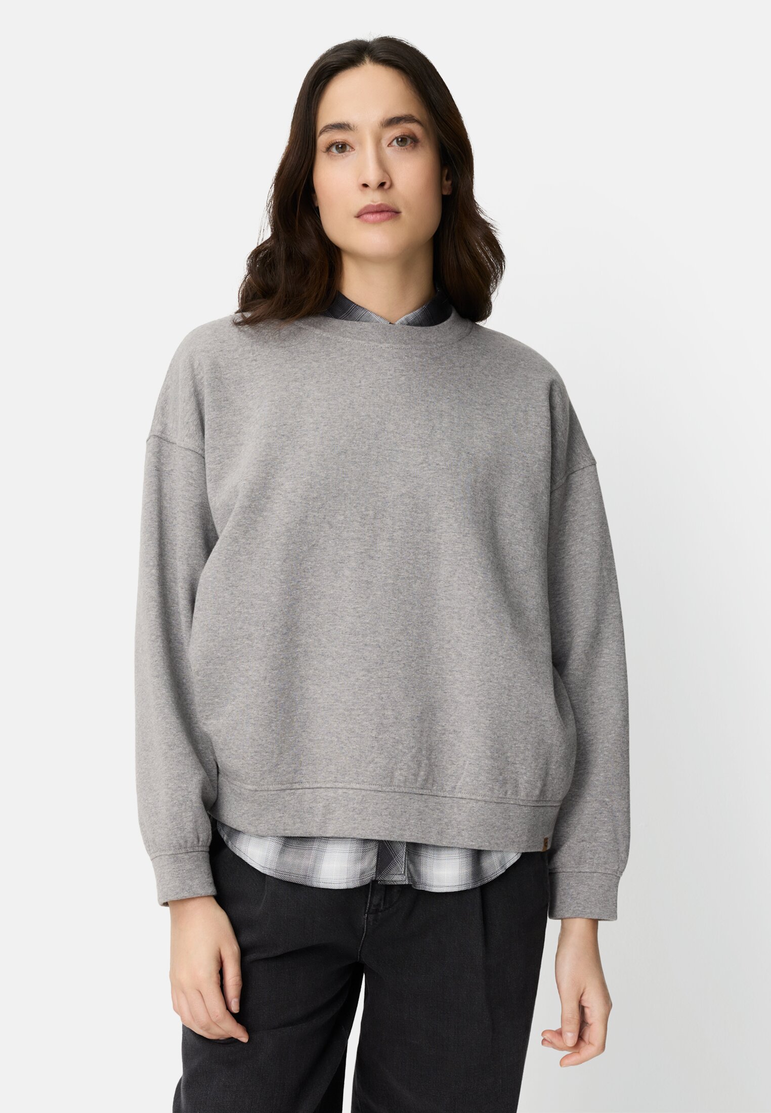 Women Oversized sweatshirt with back print Gray worn front