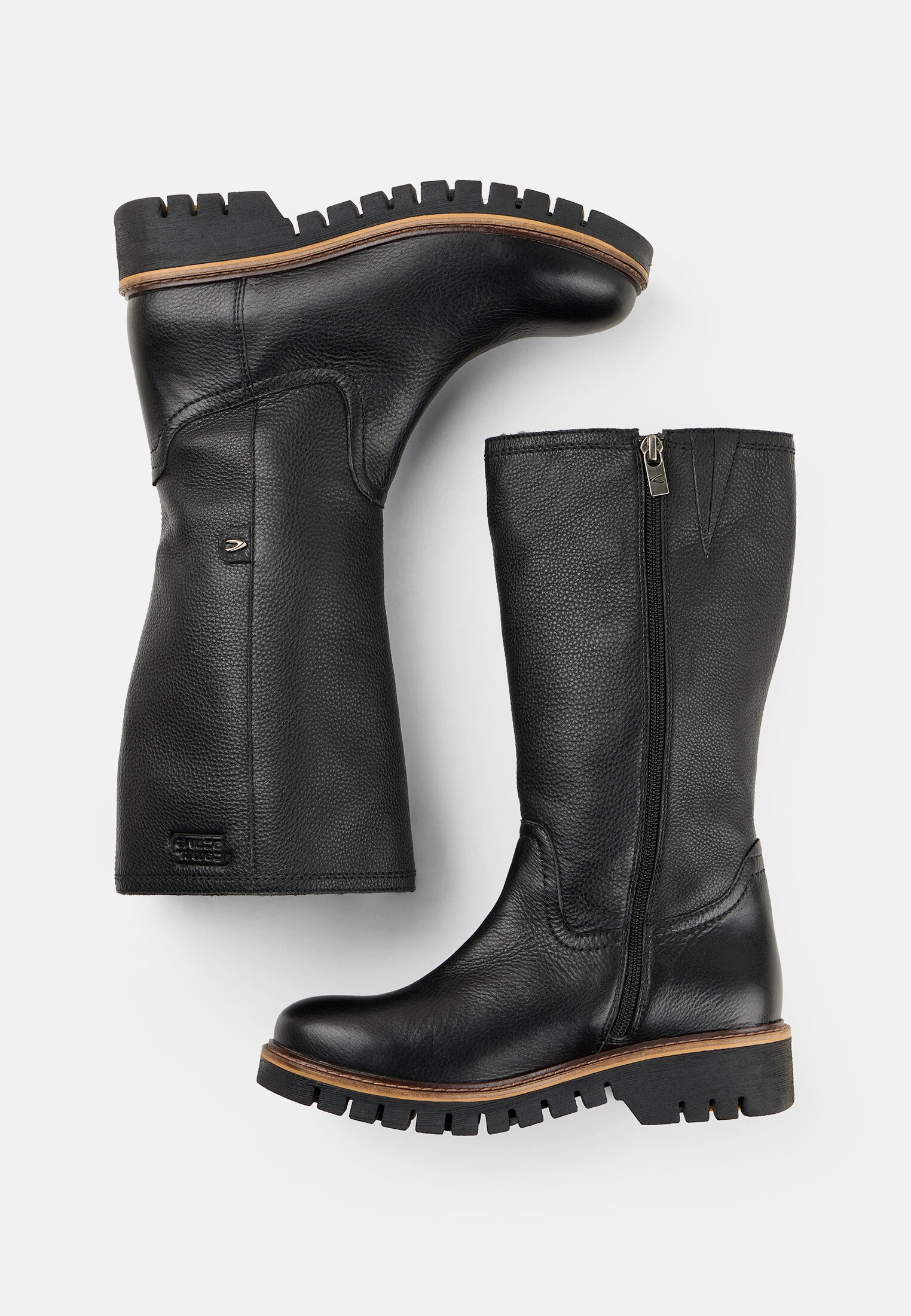 Damen Lederstiefel mit warmem Schaffellfutter Schwarz frontal oben