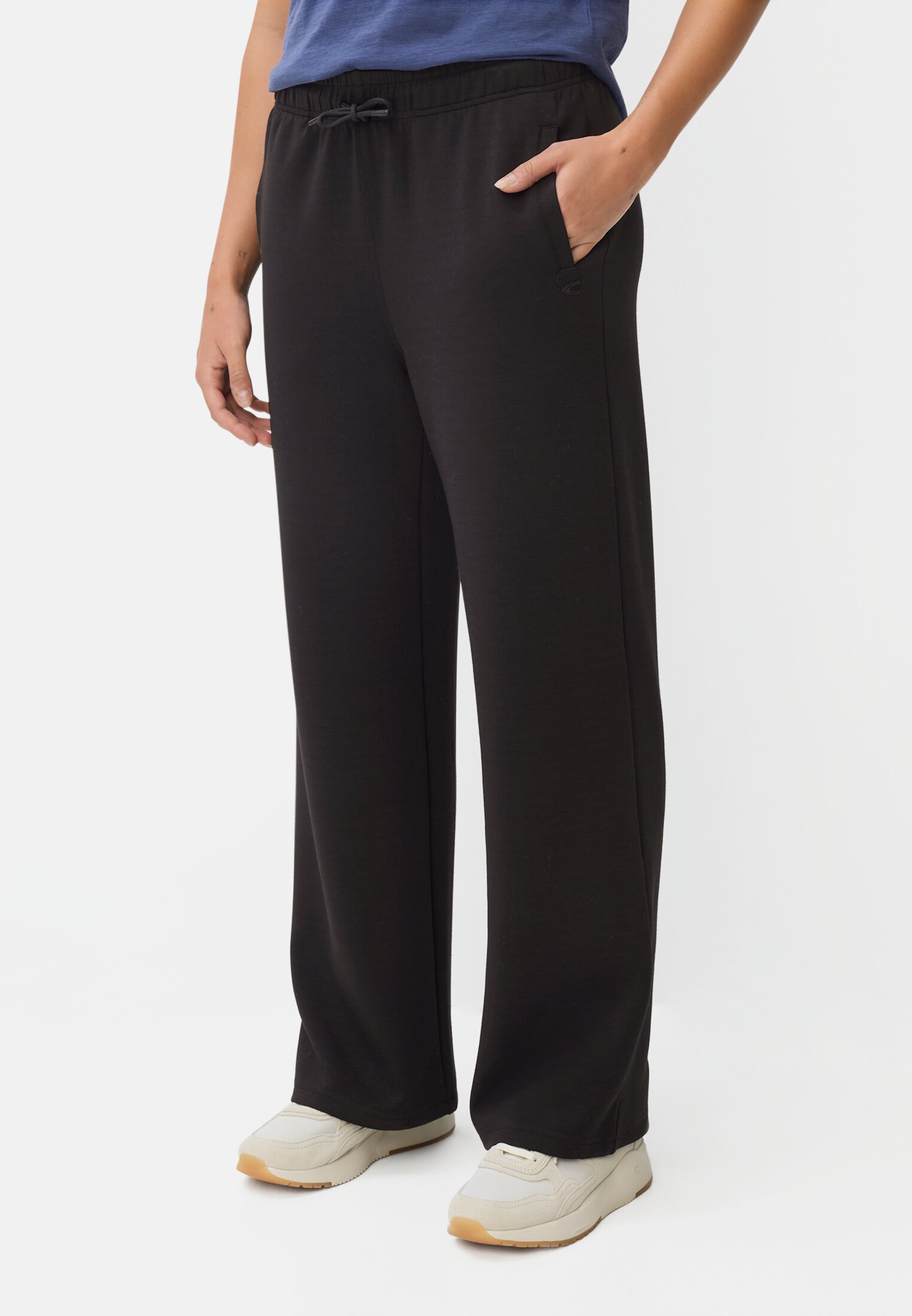 Women Casual trousers with adjustable waistband Black worn front
