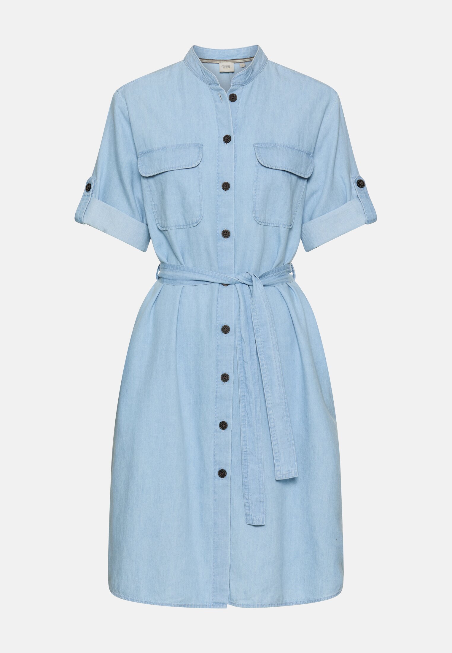 Women Summer dress with fabric tie belt Dark Blue frontal front