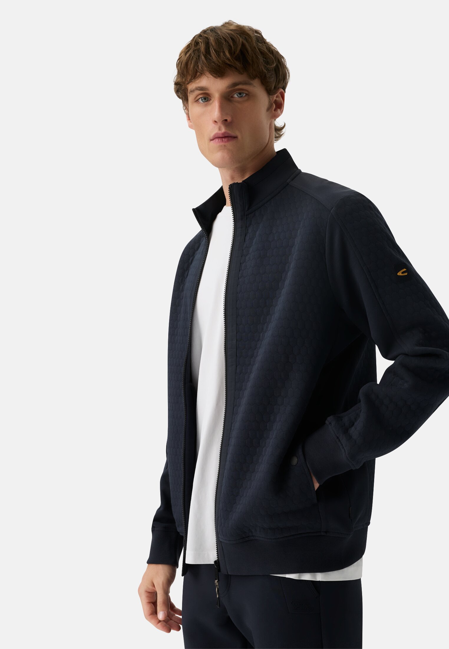 Heren Sweatvest van katoenmix Marineblauw gedragen emotional 
