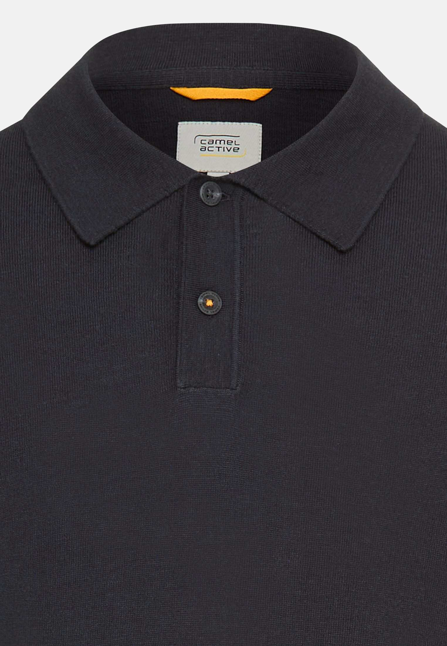 Herren Leichtes Strick-Polo mit Polokragen und kurzen Ärmeln Navyblau vorne nah