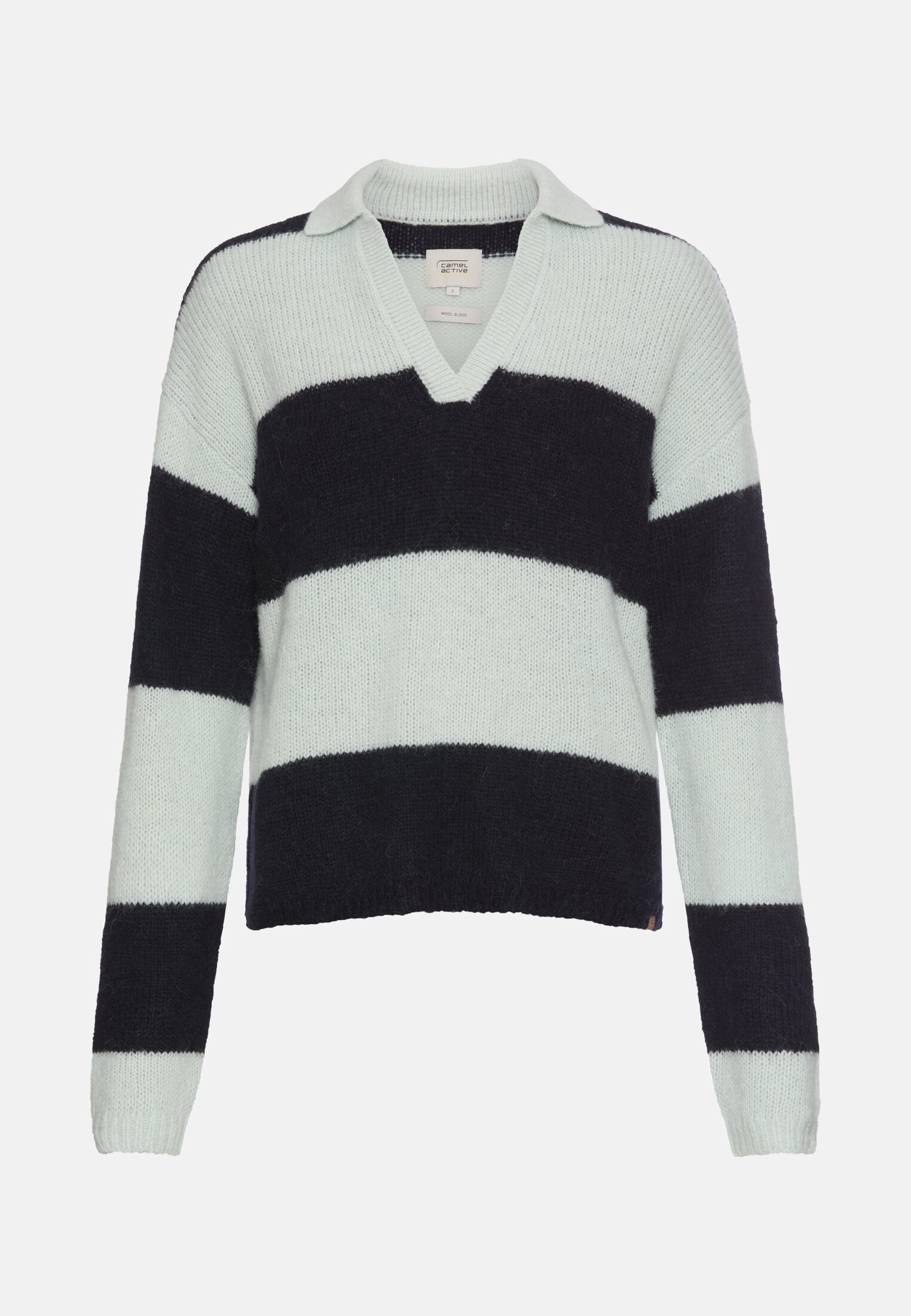 Damen Strickpullover mit Hemdkragen Dunkelblau frontal vorn