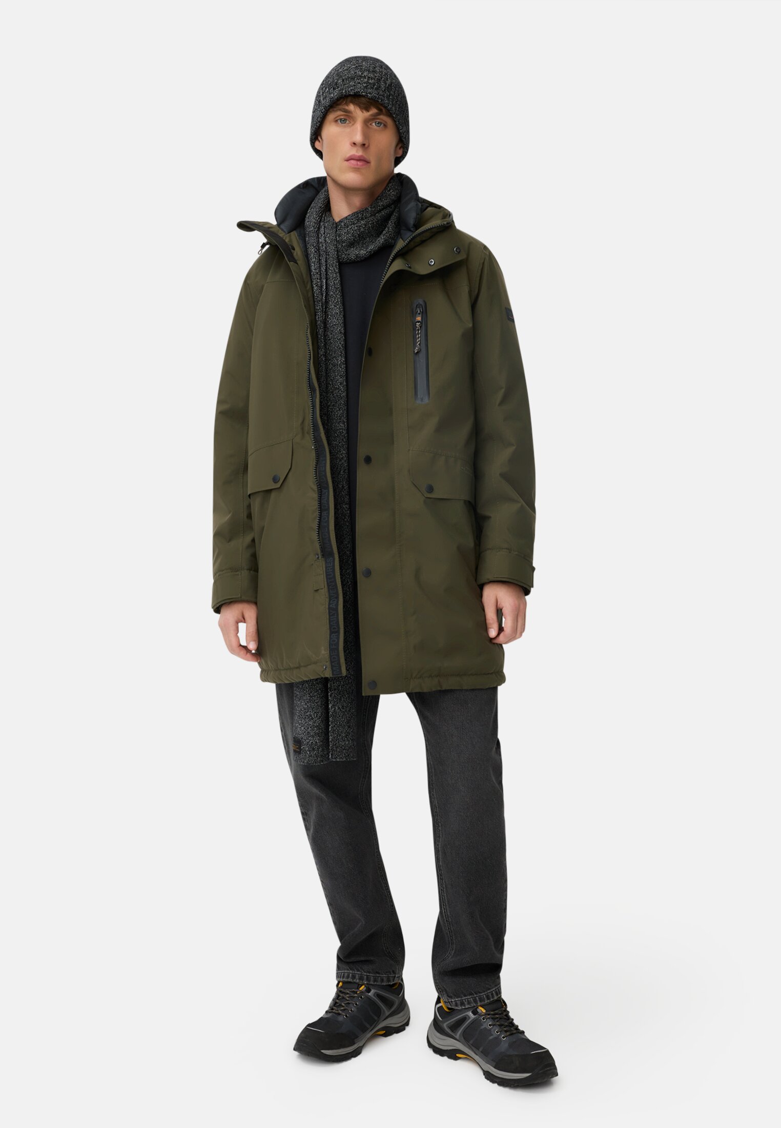 Men teXXXactive® coat with hood Forest green worn front full body