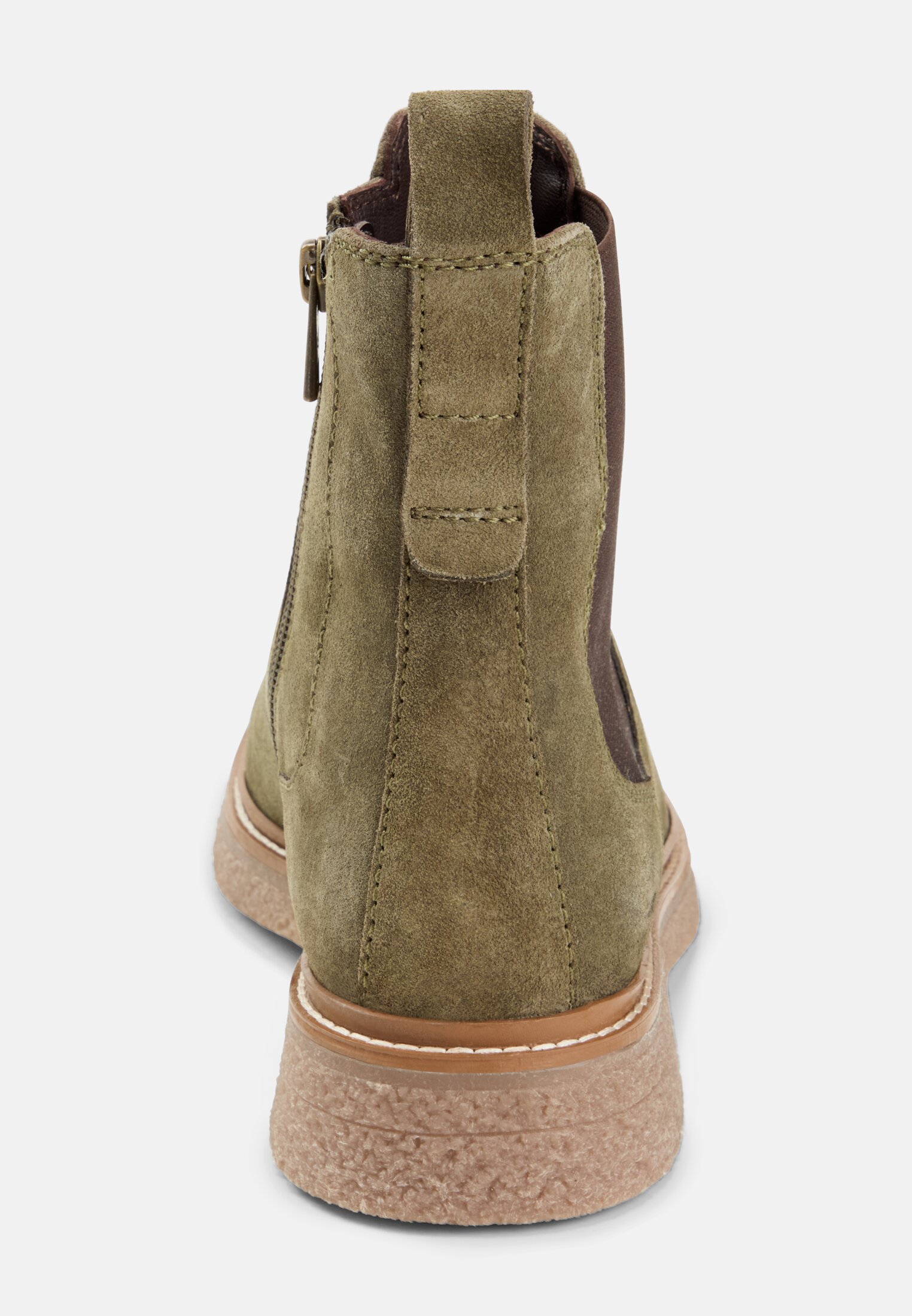 Damen Chelsea Boot aus Veloursleder Dunkelgrün vorne nah