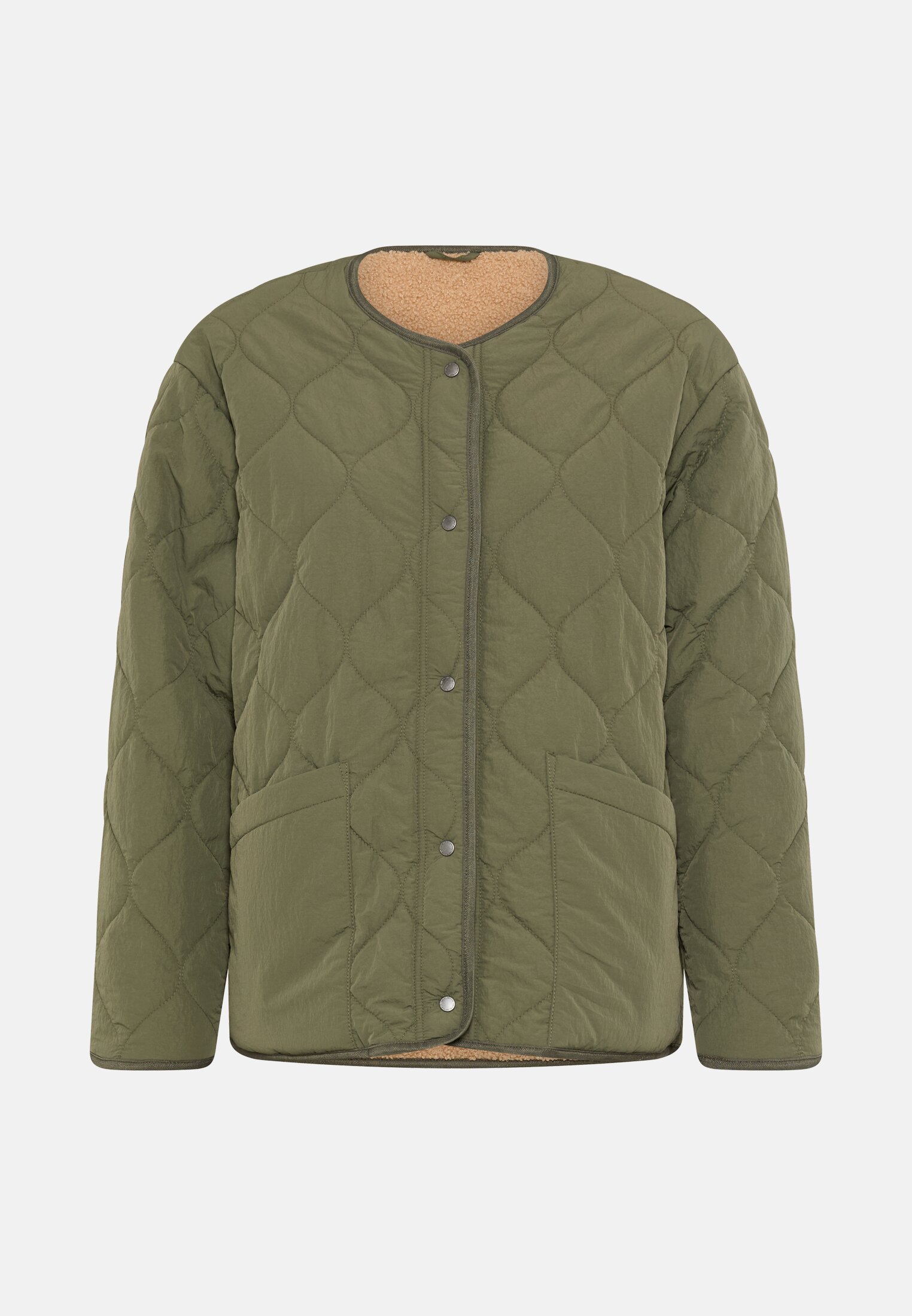 Vrouwen Wendbare teddyjack in oversized pasvorm Donkergroen frontaal voor