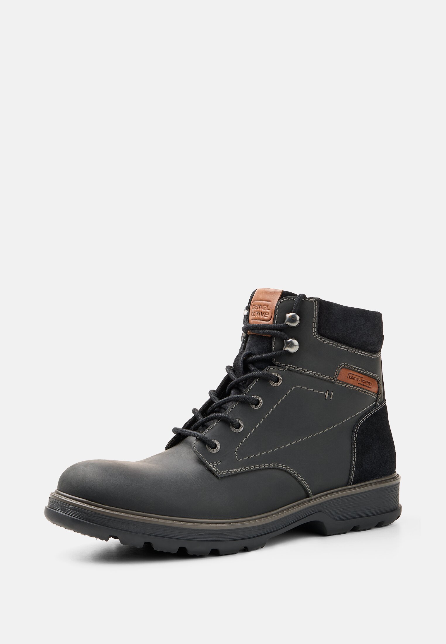 Herren Leder Boot mit warmem Schaffellfutter Schwarz frontal hinten