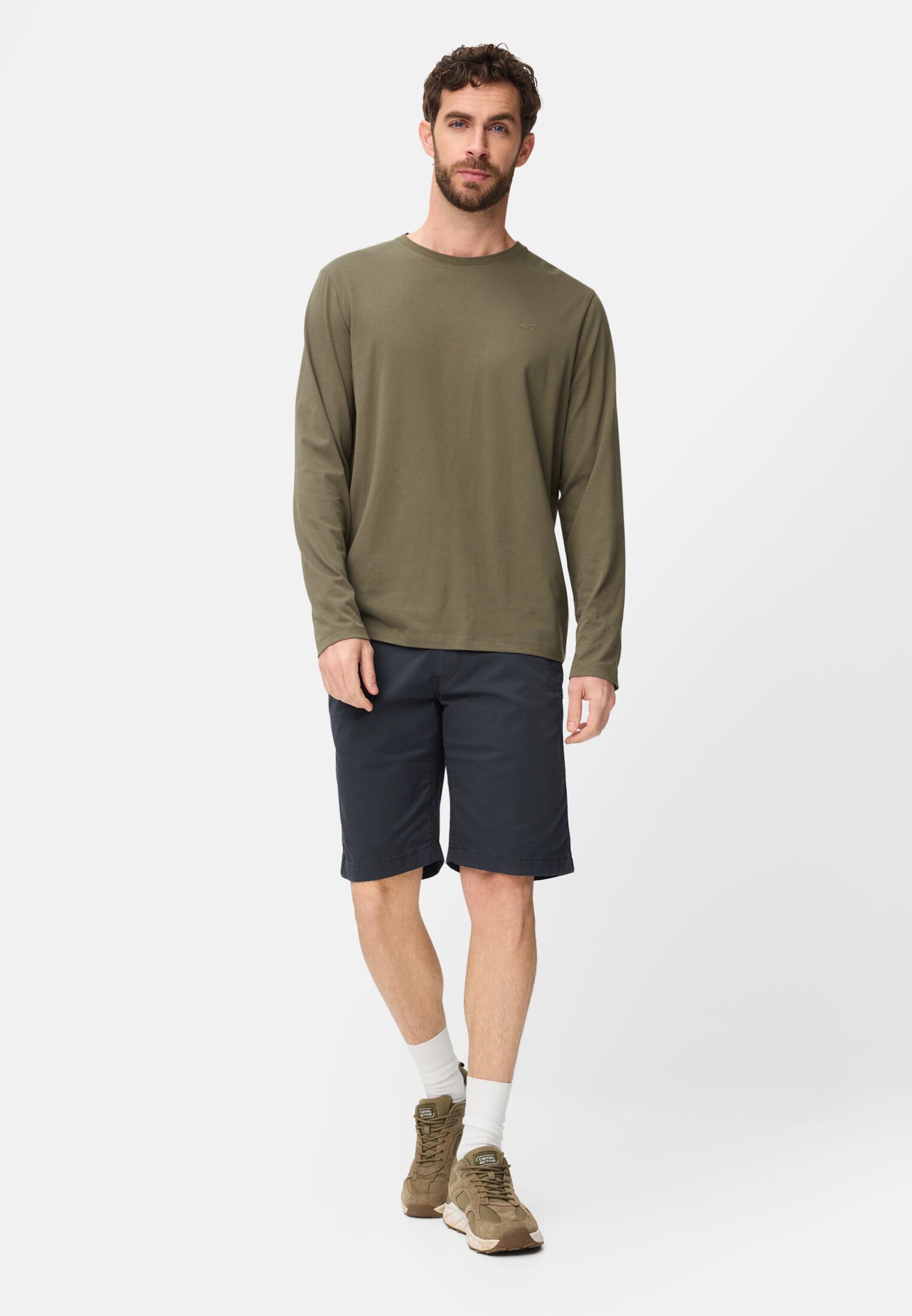 Men Bermuda shorts with zipper Dark Blue worn front full body