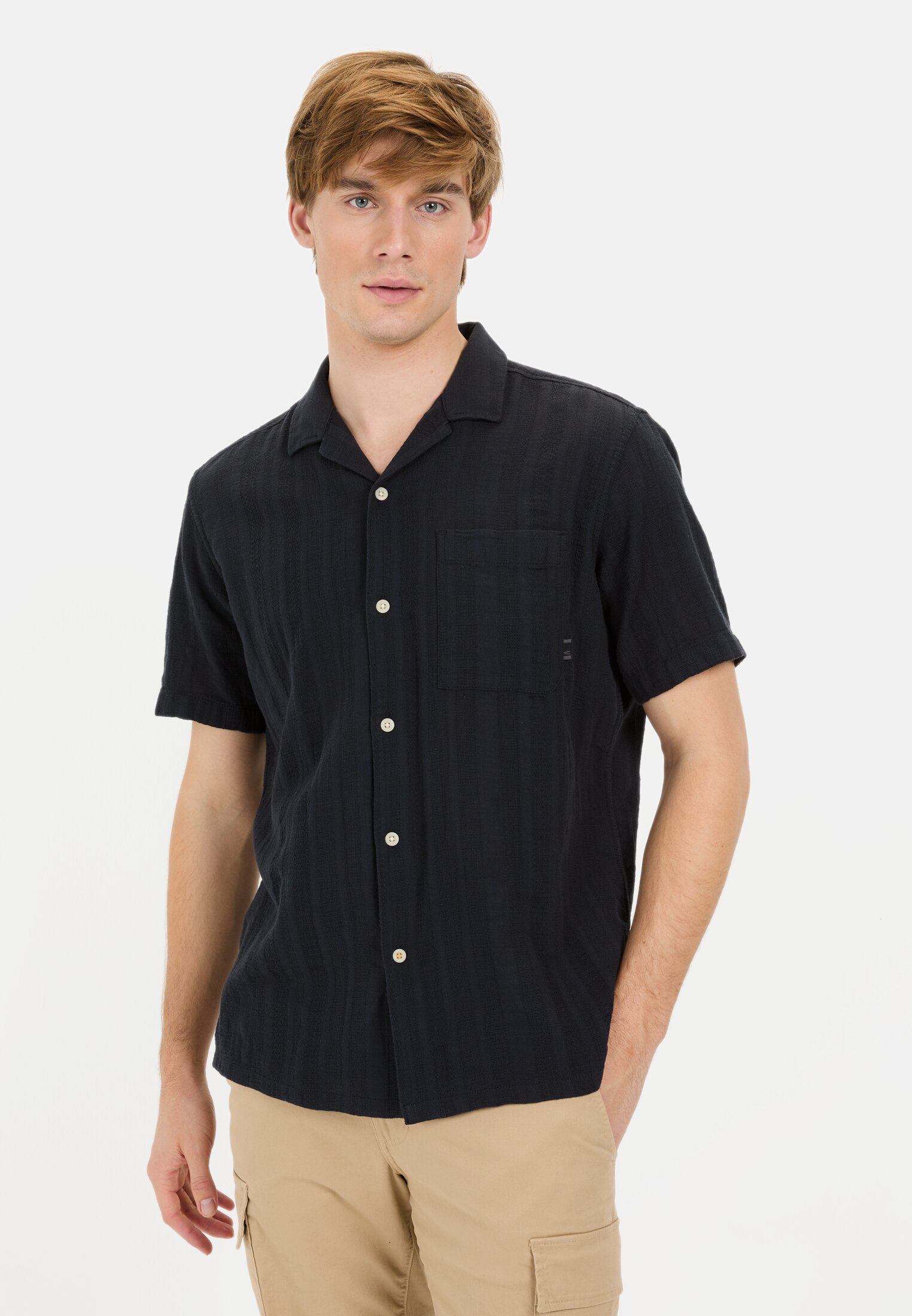 Men Short-sleeved shirt with chest pocket Dark Blue worn front