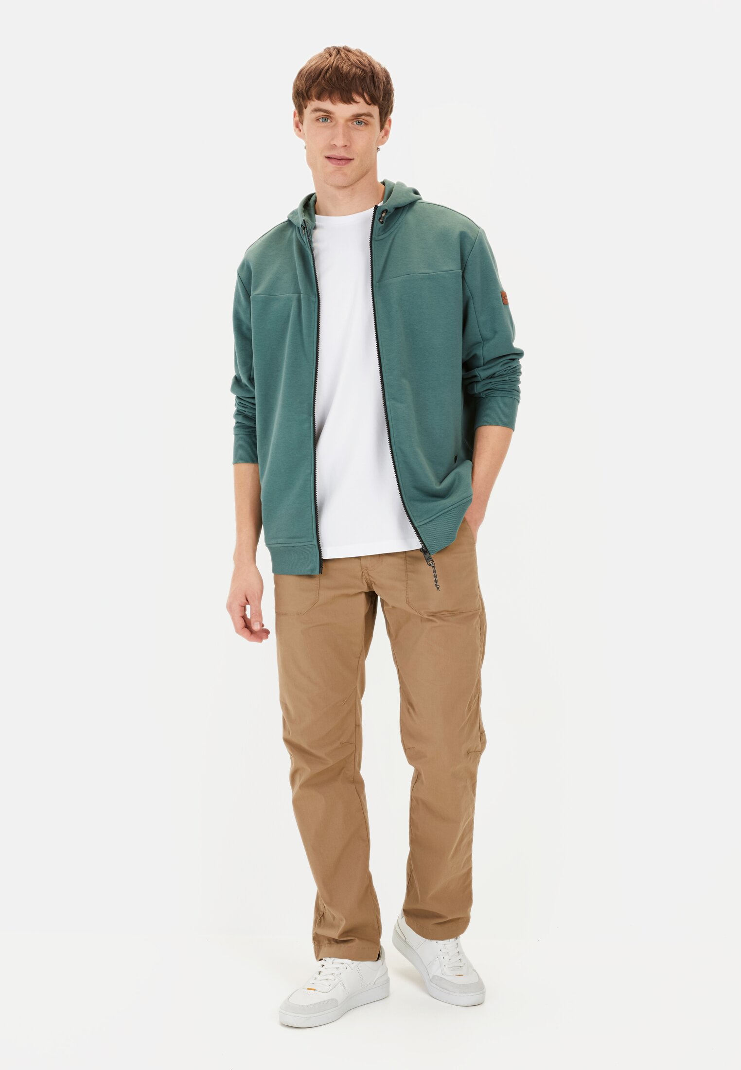 Men Hooded Sweat Jacket Green worn front full body