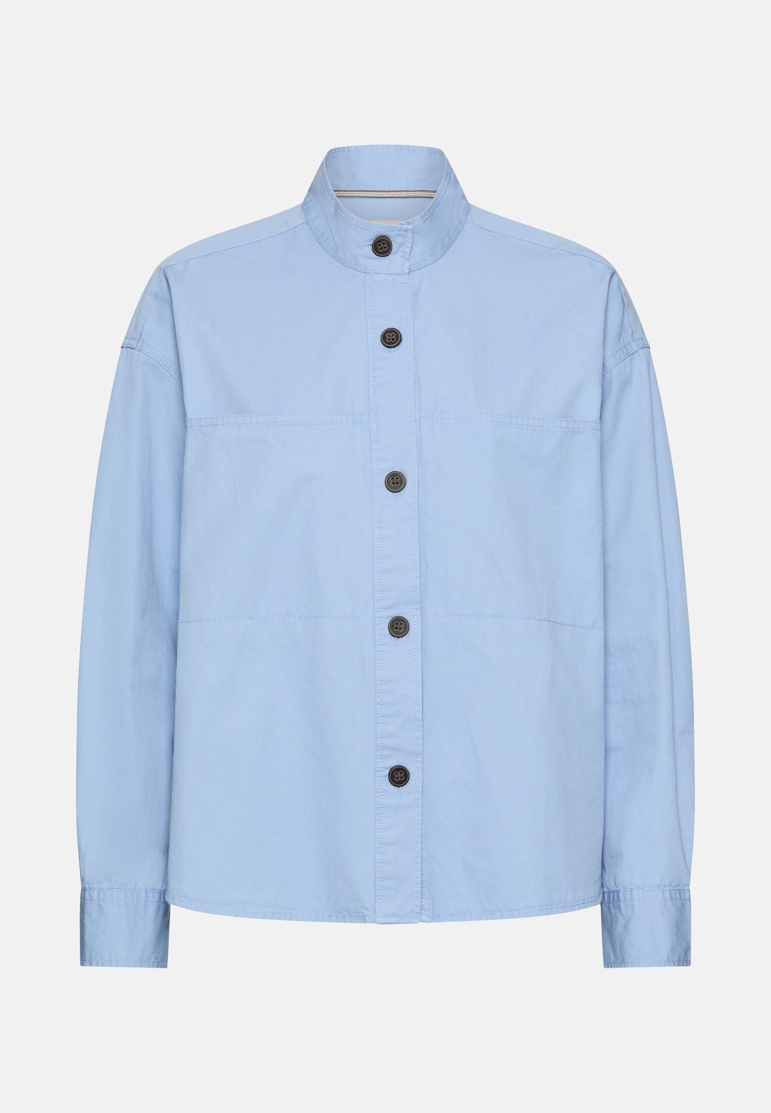 Damen Langarmbluse mit Stehkragen Hellblau frontal vorn