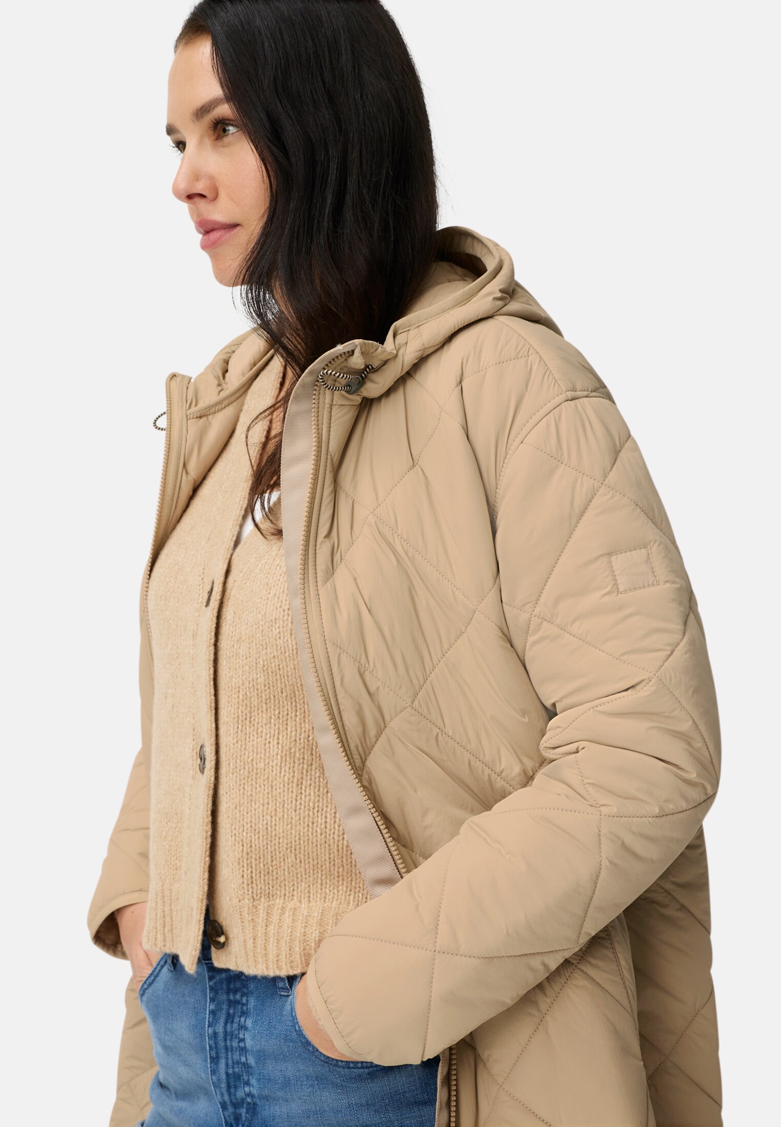 Women Water-repellent parka with two-way zip Cashmere worn detail close
