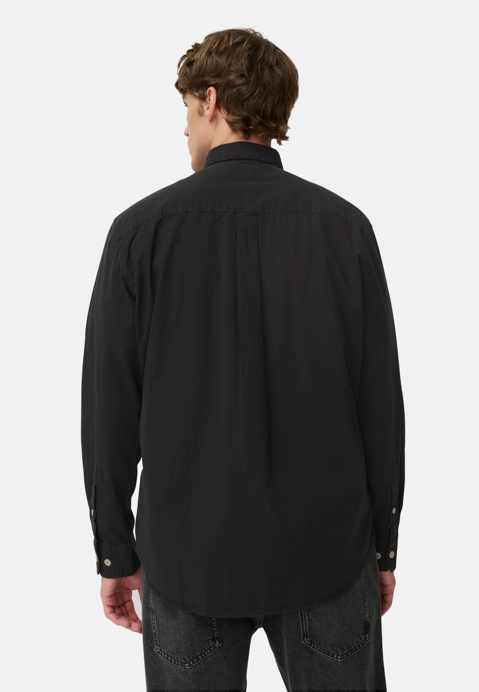 Men Long-sleeve shirt with button-down collar Black worn back