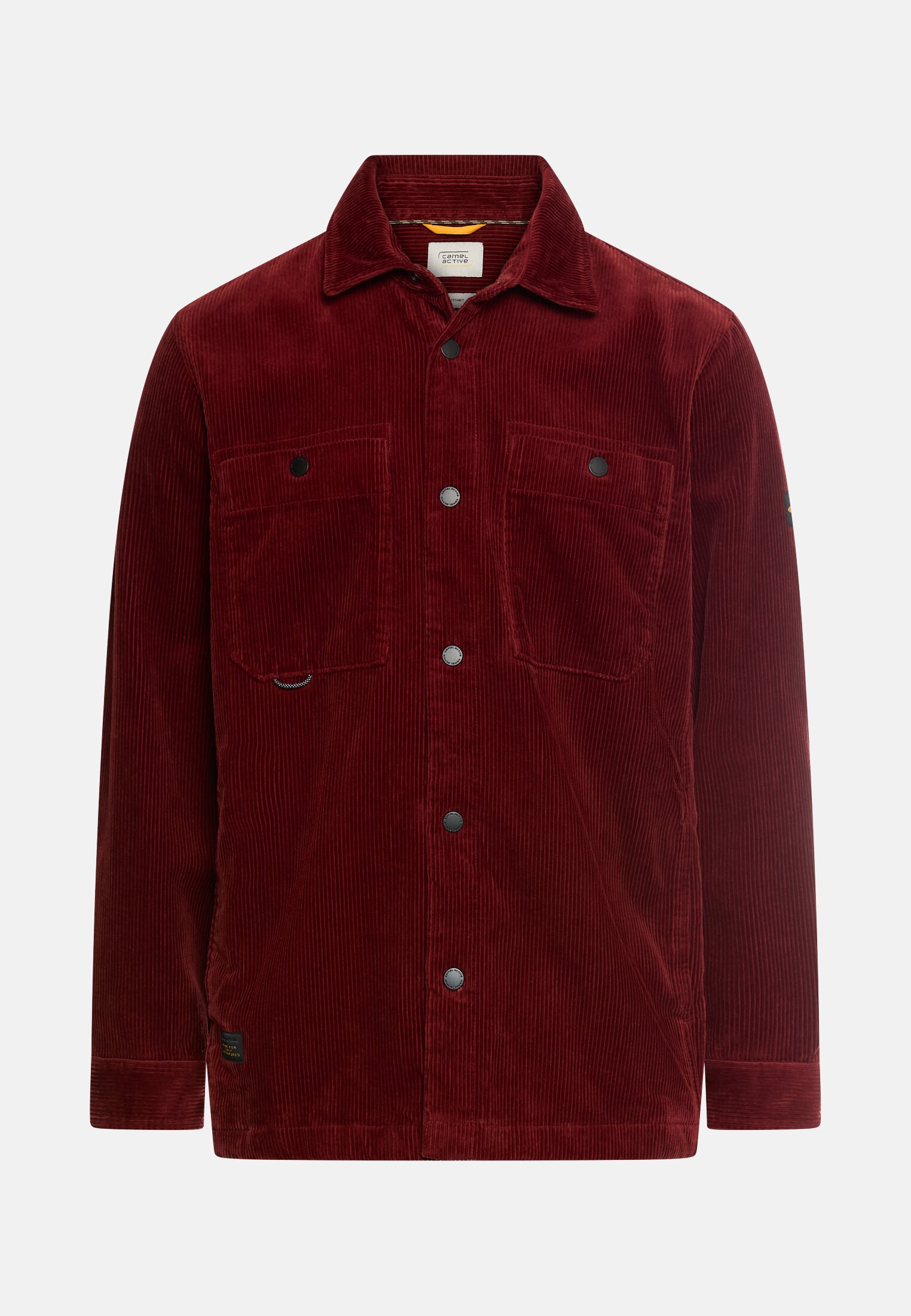Herren Cord Overshirt mit Druckknöpfen Bernsteinrot frontal vorn