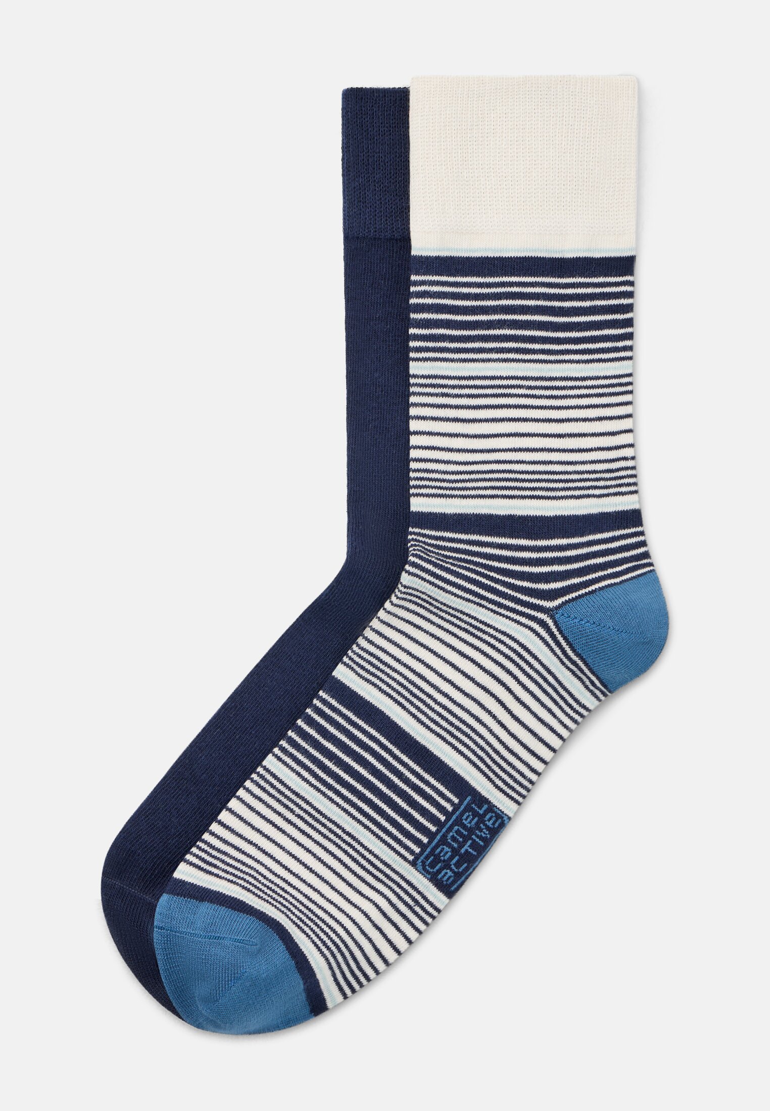 Men Pack of 2 socks in striped and plain designs Blue frontal front
