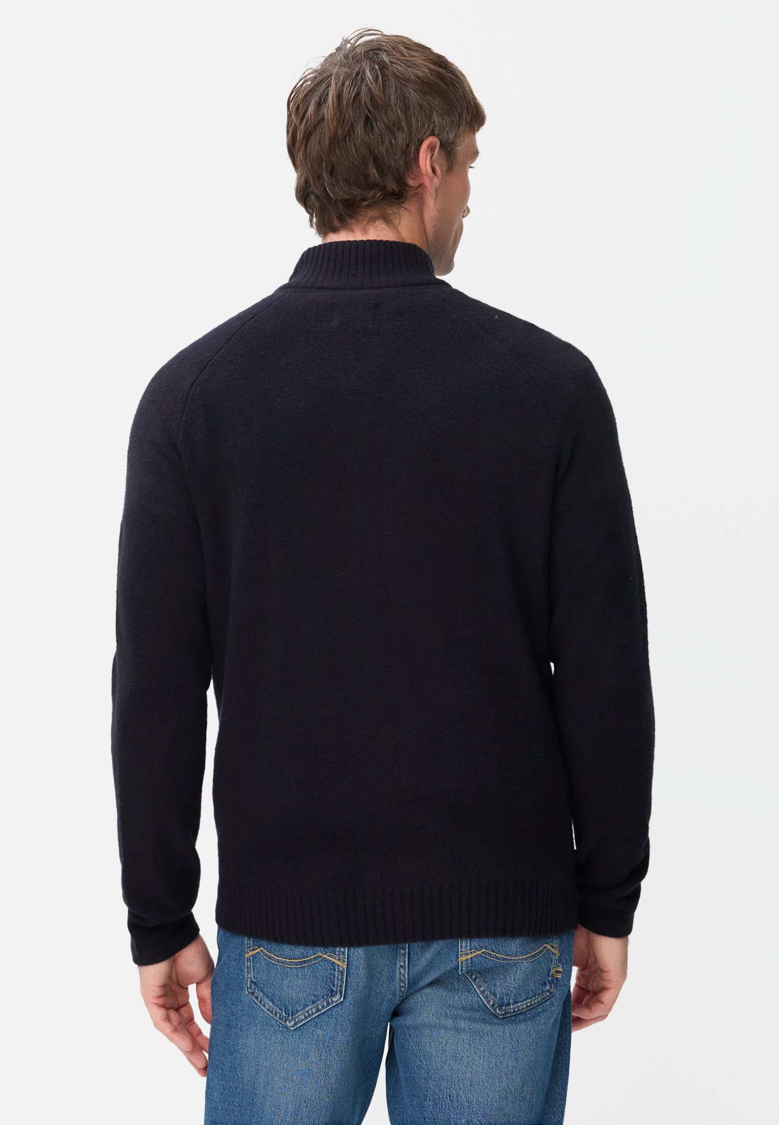 Men Lightweight sweater with step collar and zipper Navy blue worn back