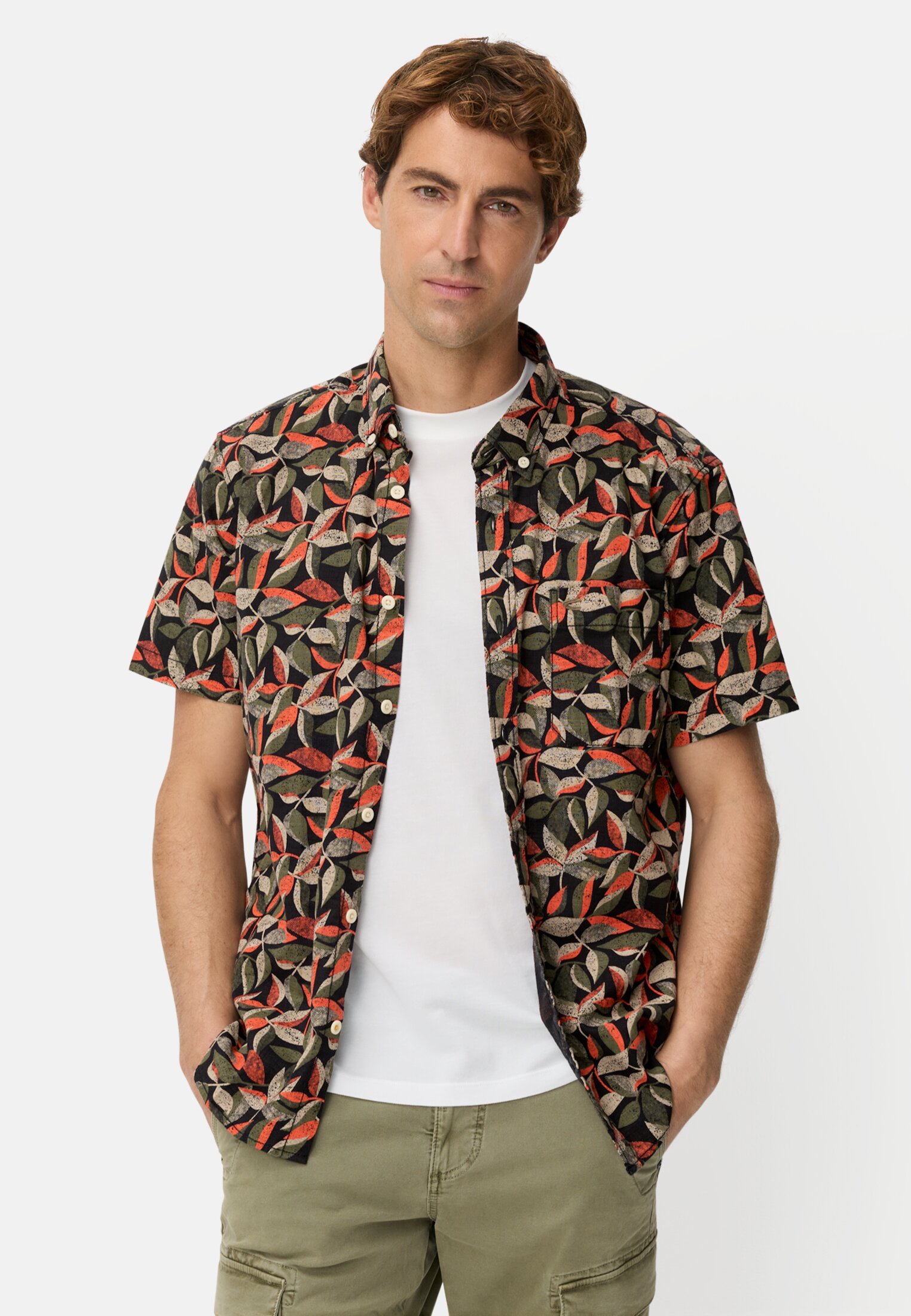 Heren Korte mouwen shirt van puur katoen Oranje gedragen voor