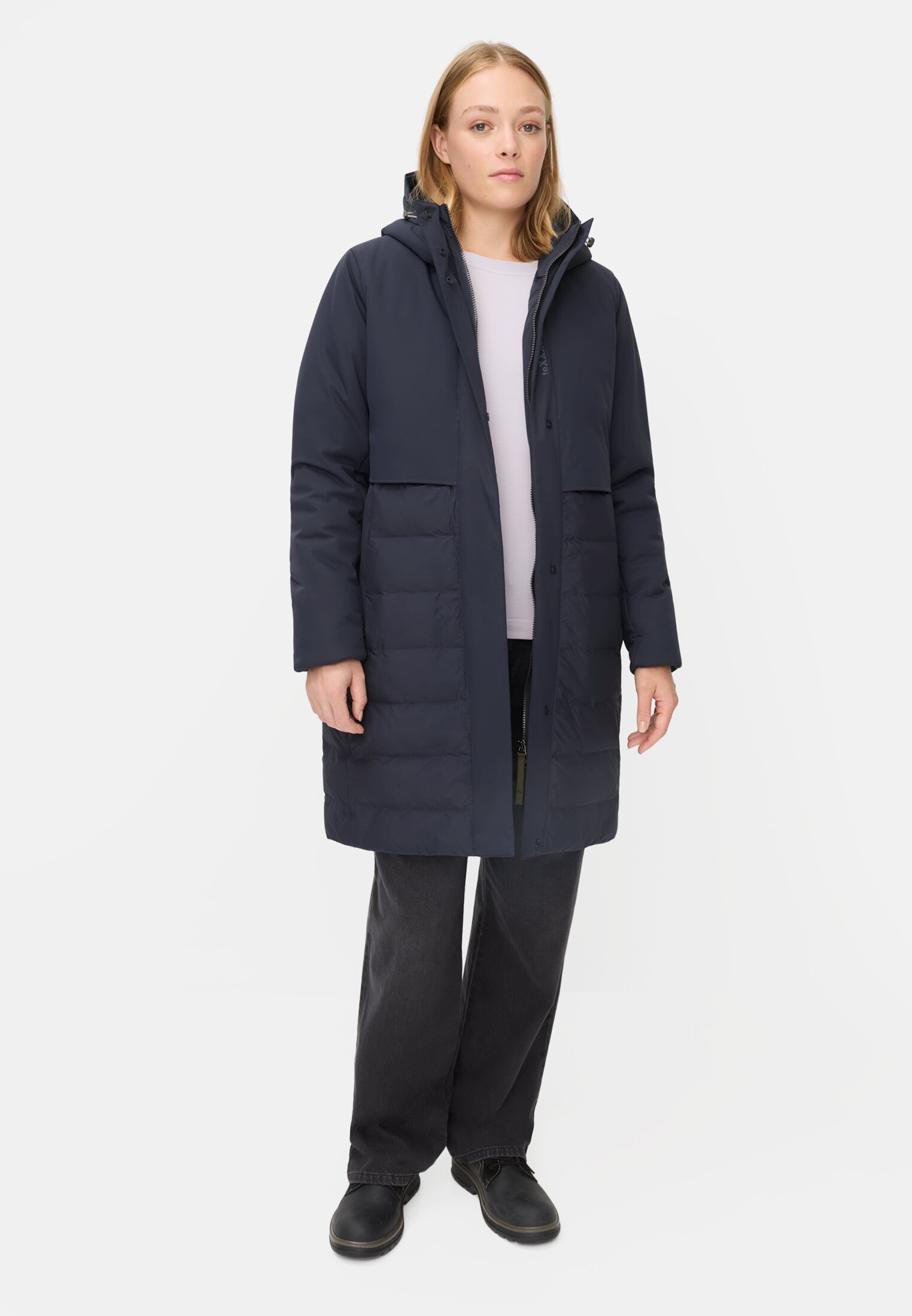 Damen teXXXactive®  Funktionsparka mit Kapuze Dunkelblau getragen vorne Ganzkörper