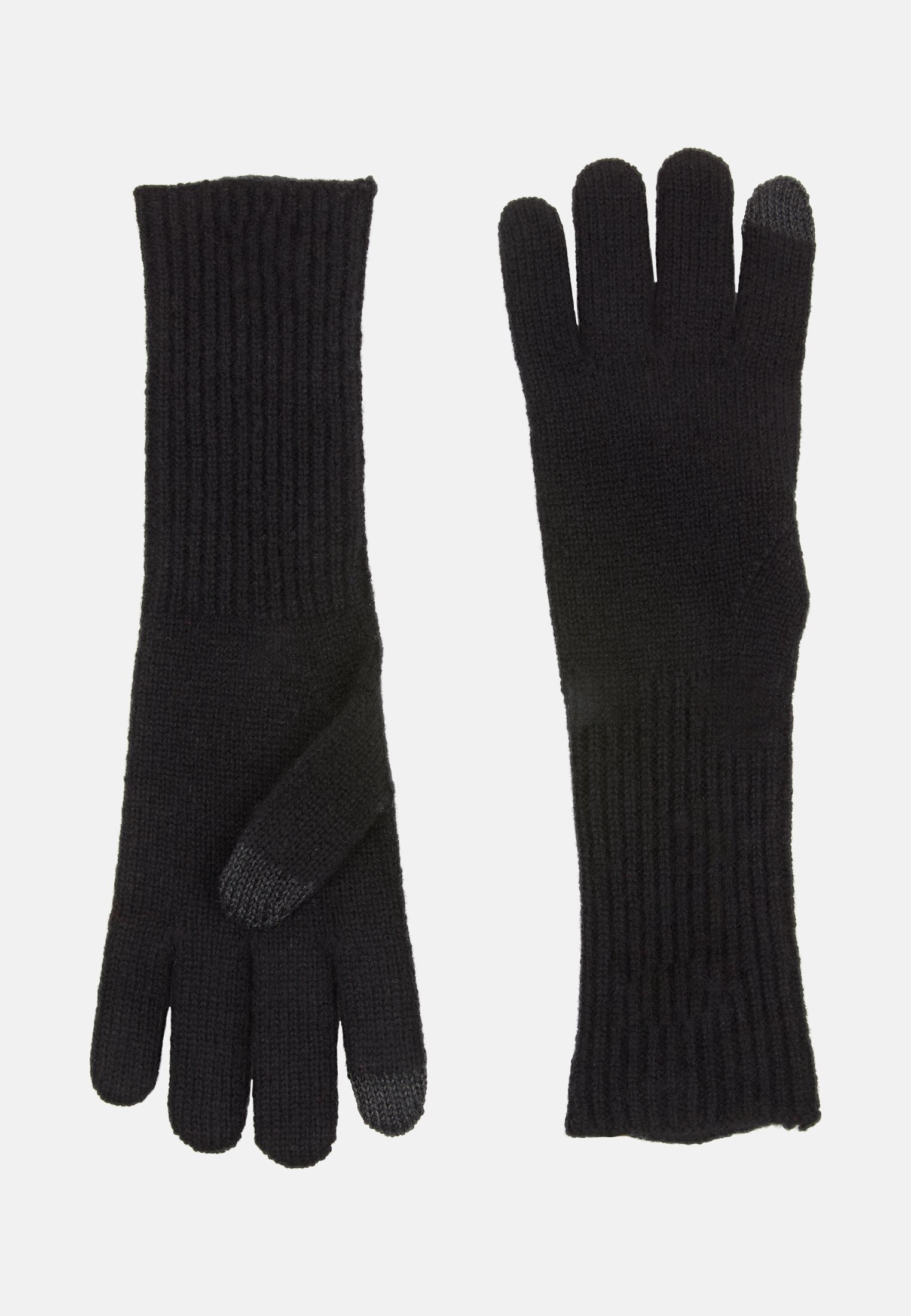 Women Cashmere gloves with ribbed texture Black close back