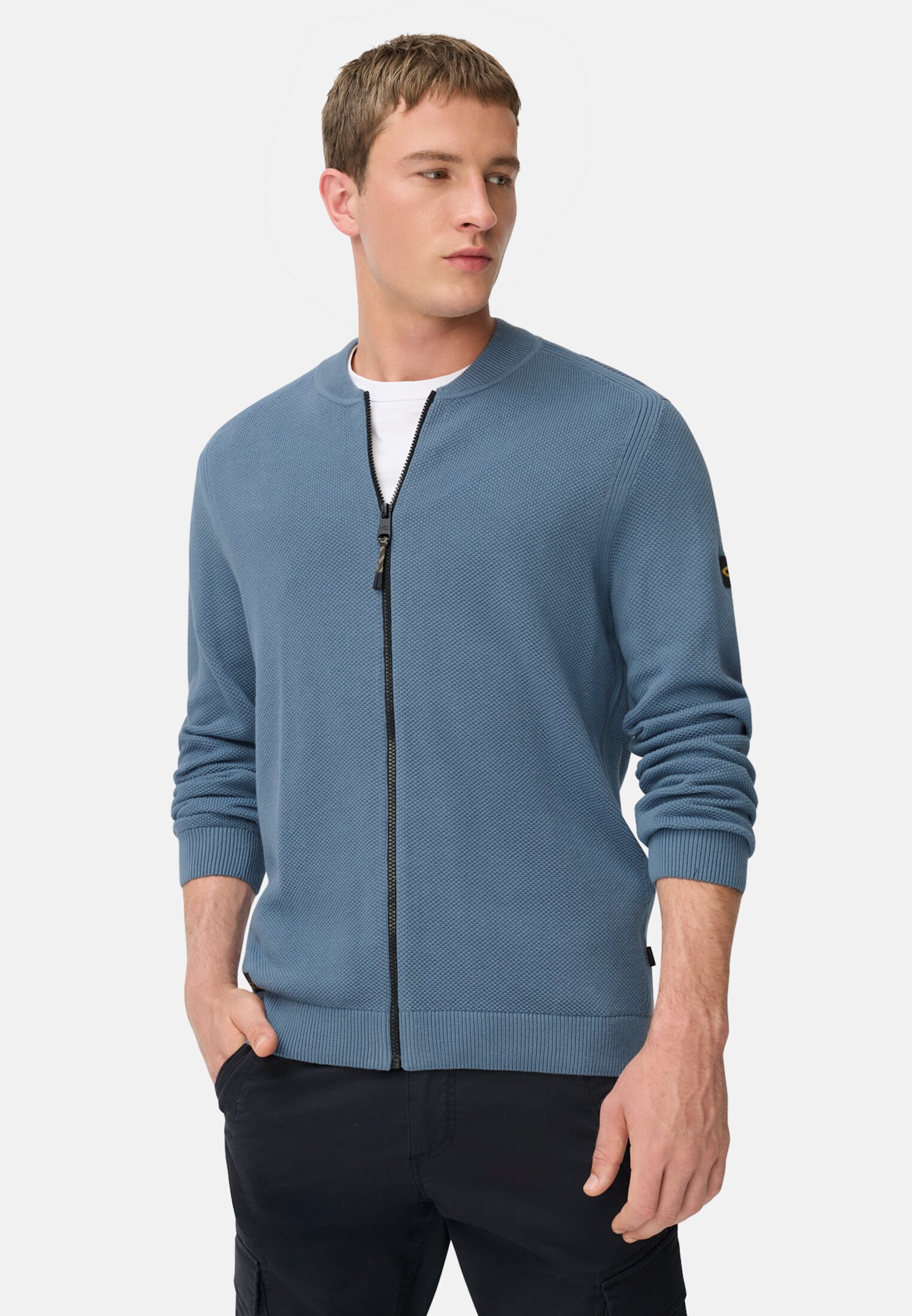 Heren Vest in bomberstijl Steenblauw gedragen voor