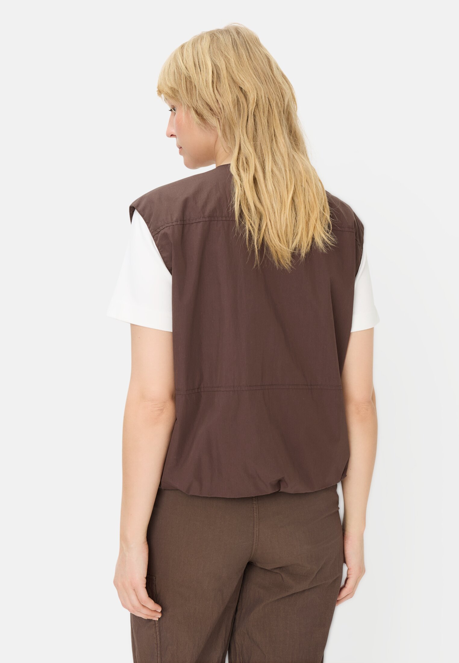Women Vest with zipper Brown worn back