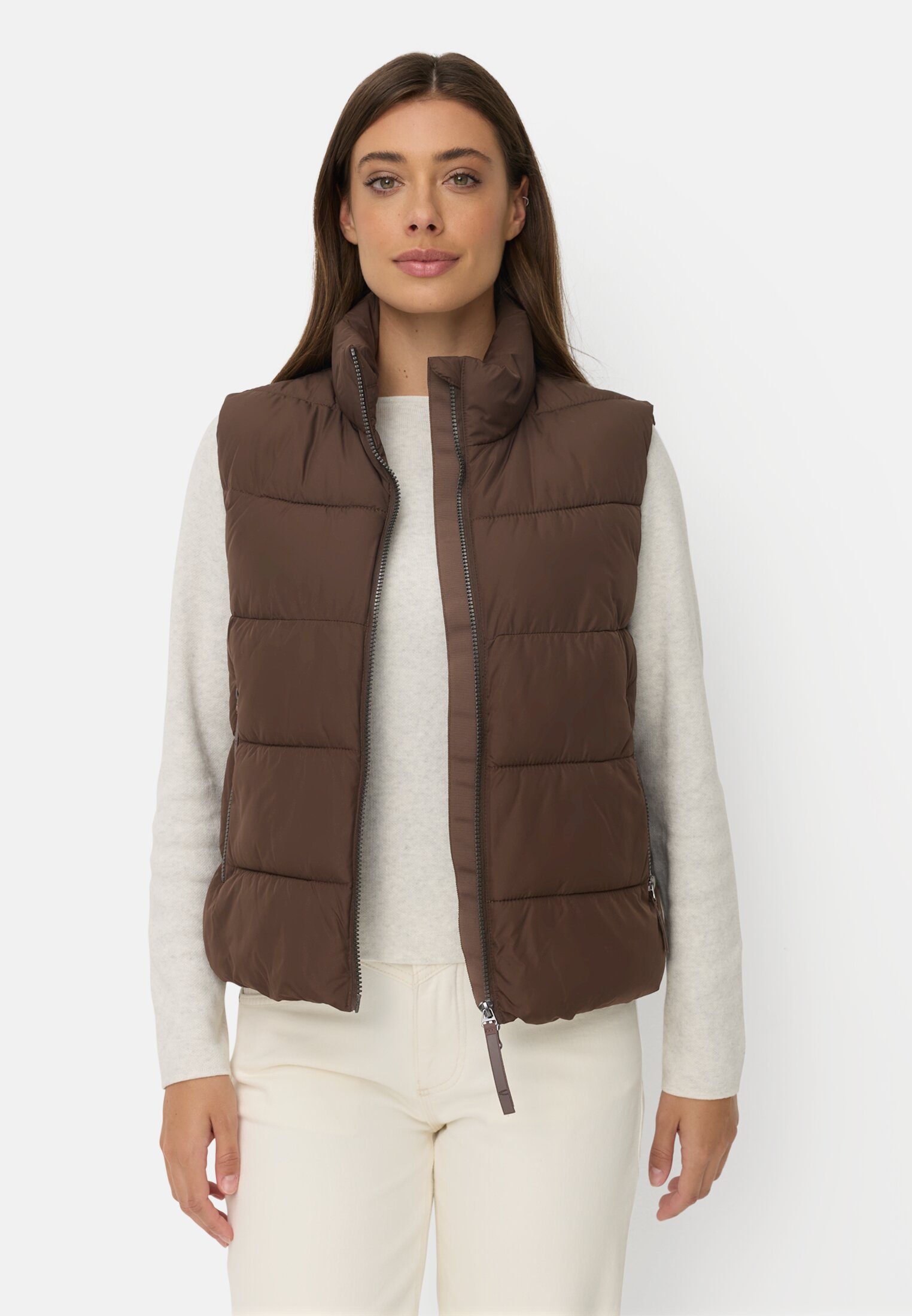 Vrouwen Winddichte bodywarmer met ritszakken Bruin gedragen voor
