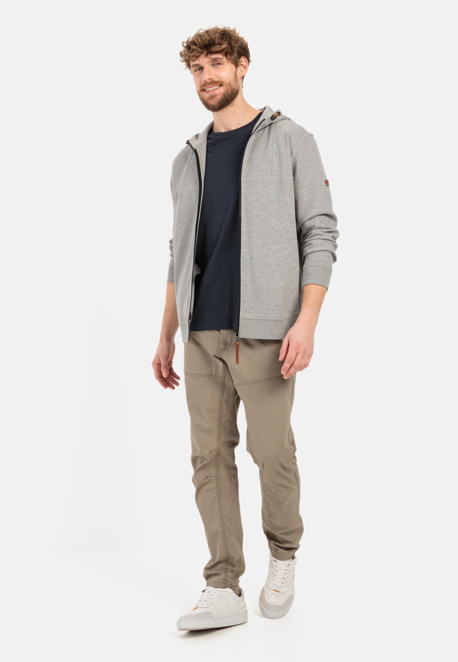 Men Tapered Fit Chino Brown worn front full body