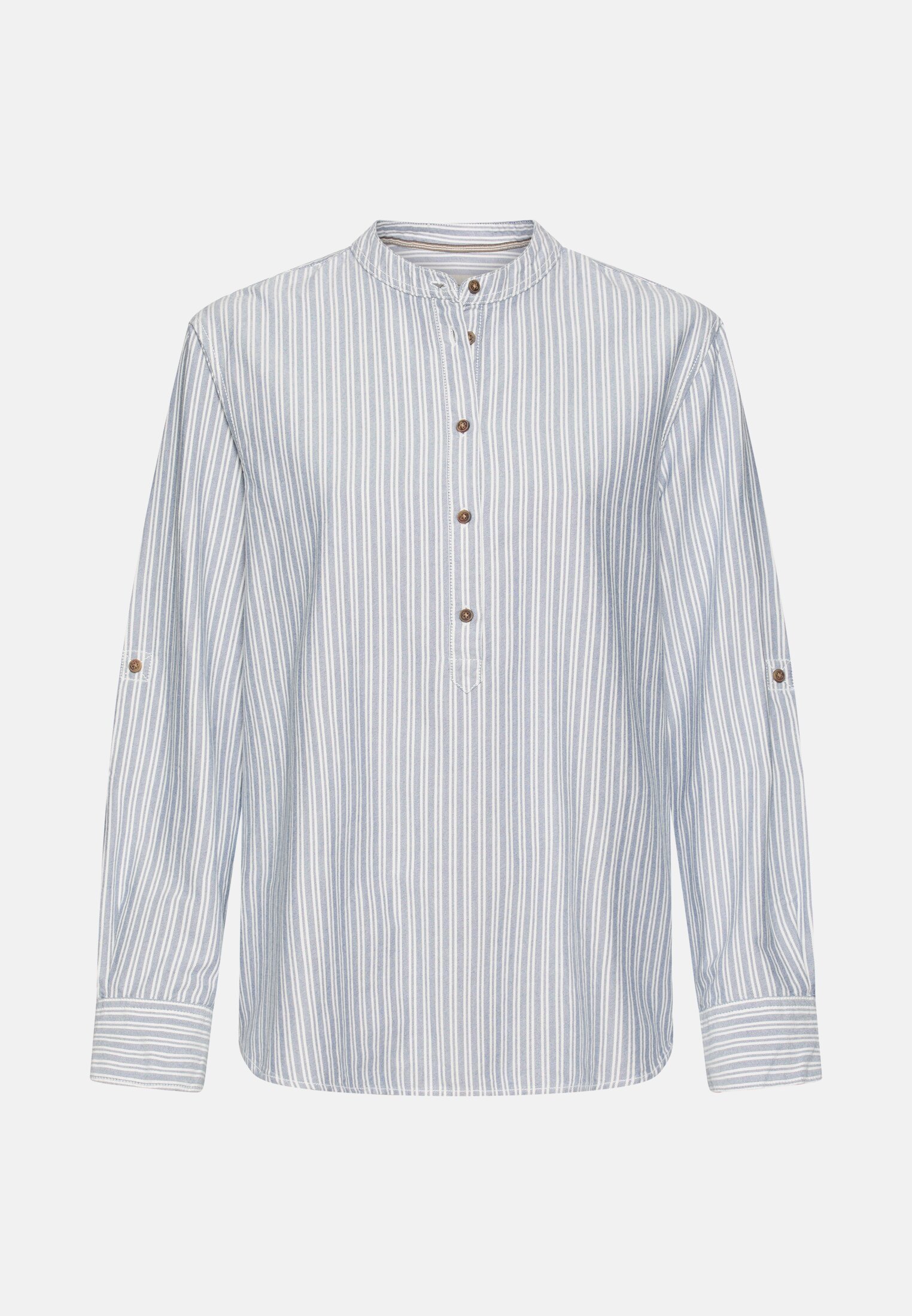 Women Cotton blouse with button placket Blue-White frontal front