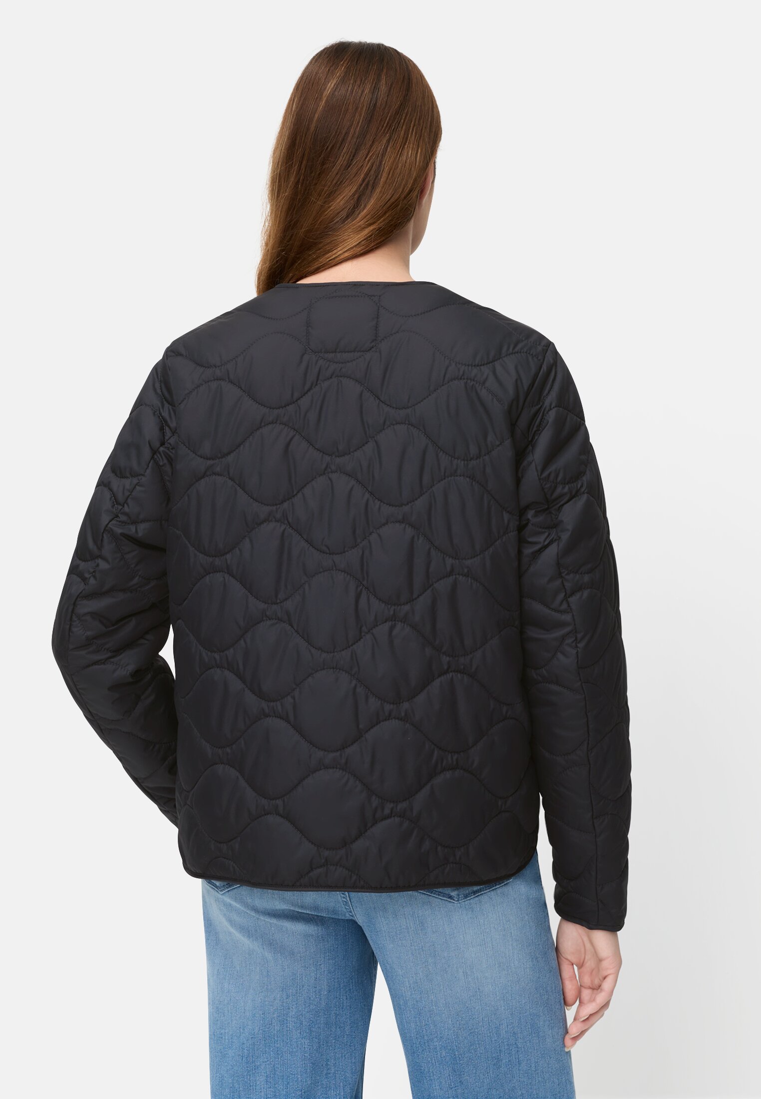 Damen Blouson mit Druckknopfleiste Navyblau getragen hinten