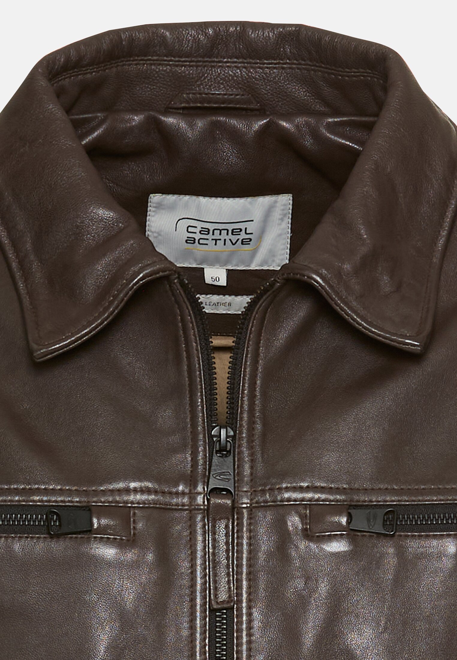 MI_31070-5L21-26_3G-00 Men Leather Blouson with shirt collar Brown front close